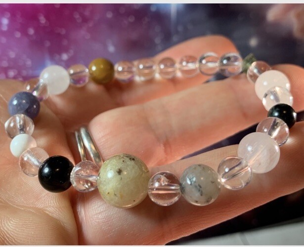 *RARE GORGEOUS SYNERGY 12 TWELVE HERDERITE PHENACITE MOLDAVITE CRYSTAL BRACELET