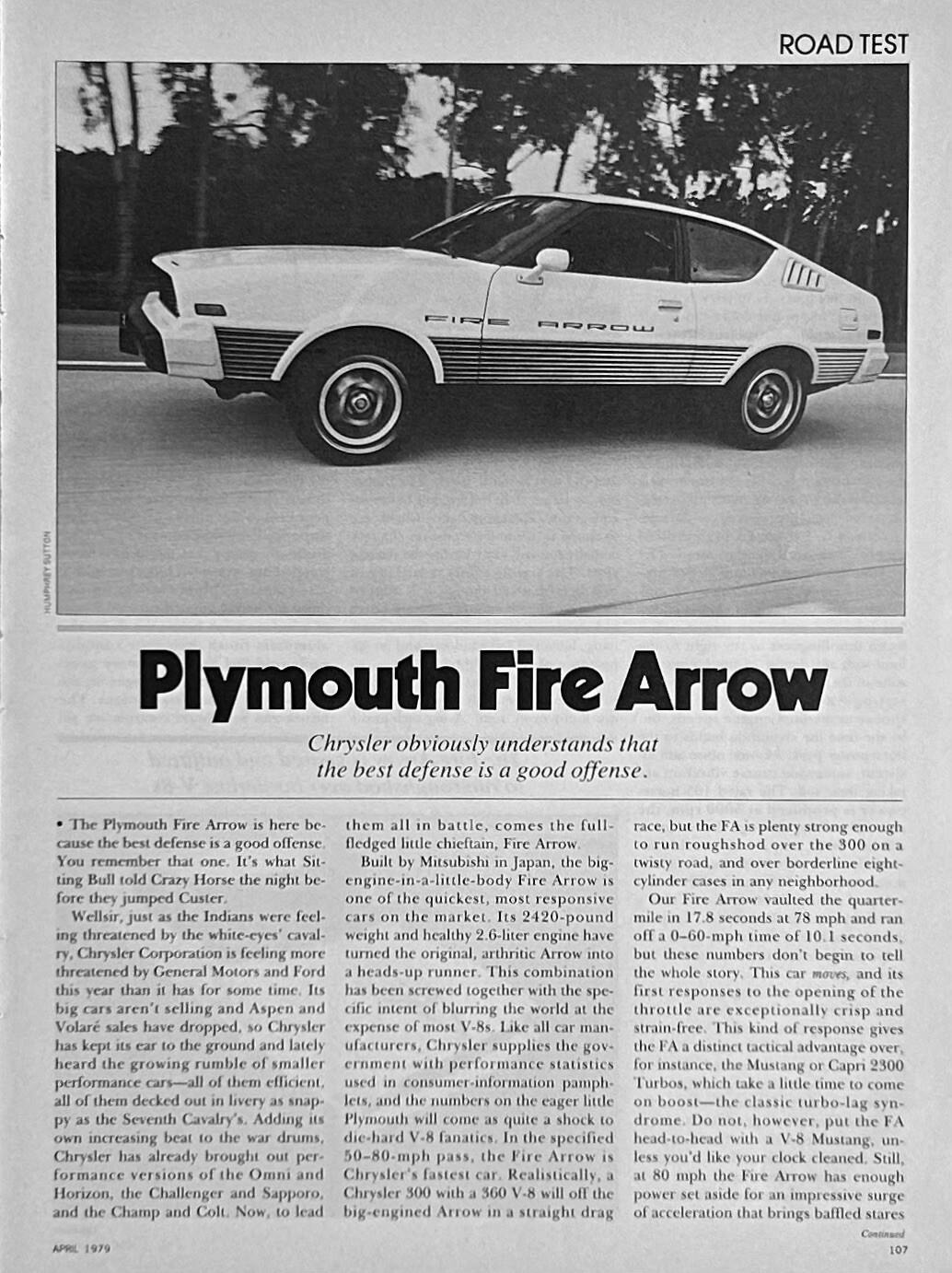 1979 Road Test Plymouth Fire Arrow 5 Pages Pics Specs Info
