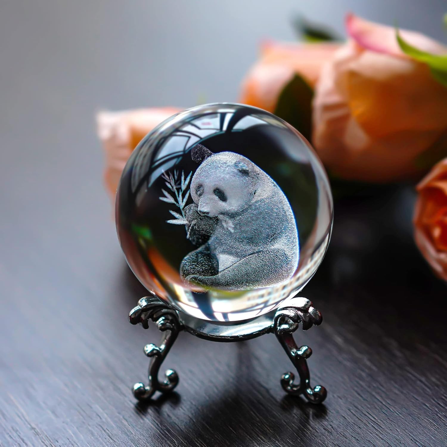 ZEERSHEE 60mm Glass Laser Engraved Panda Ball with Stand 2.3 inches ZEERSHEE 60mm Glass Laser Engraved Panda Ball with Stand 2.3 inches