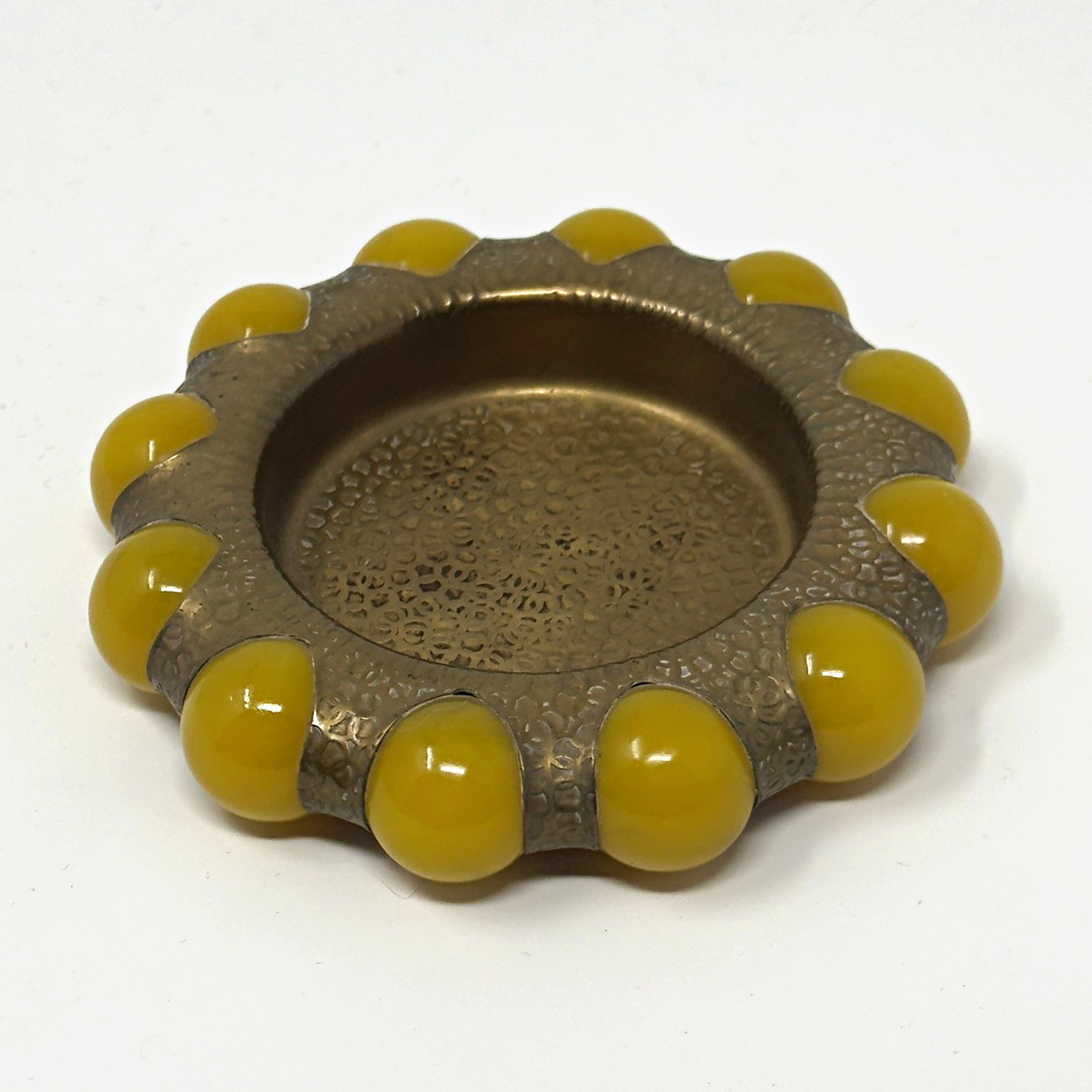 Jewel Tray Fisher Vintage Brass Yellow Vitro Marbles Rare Color