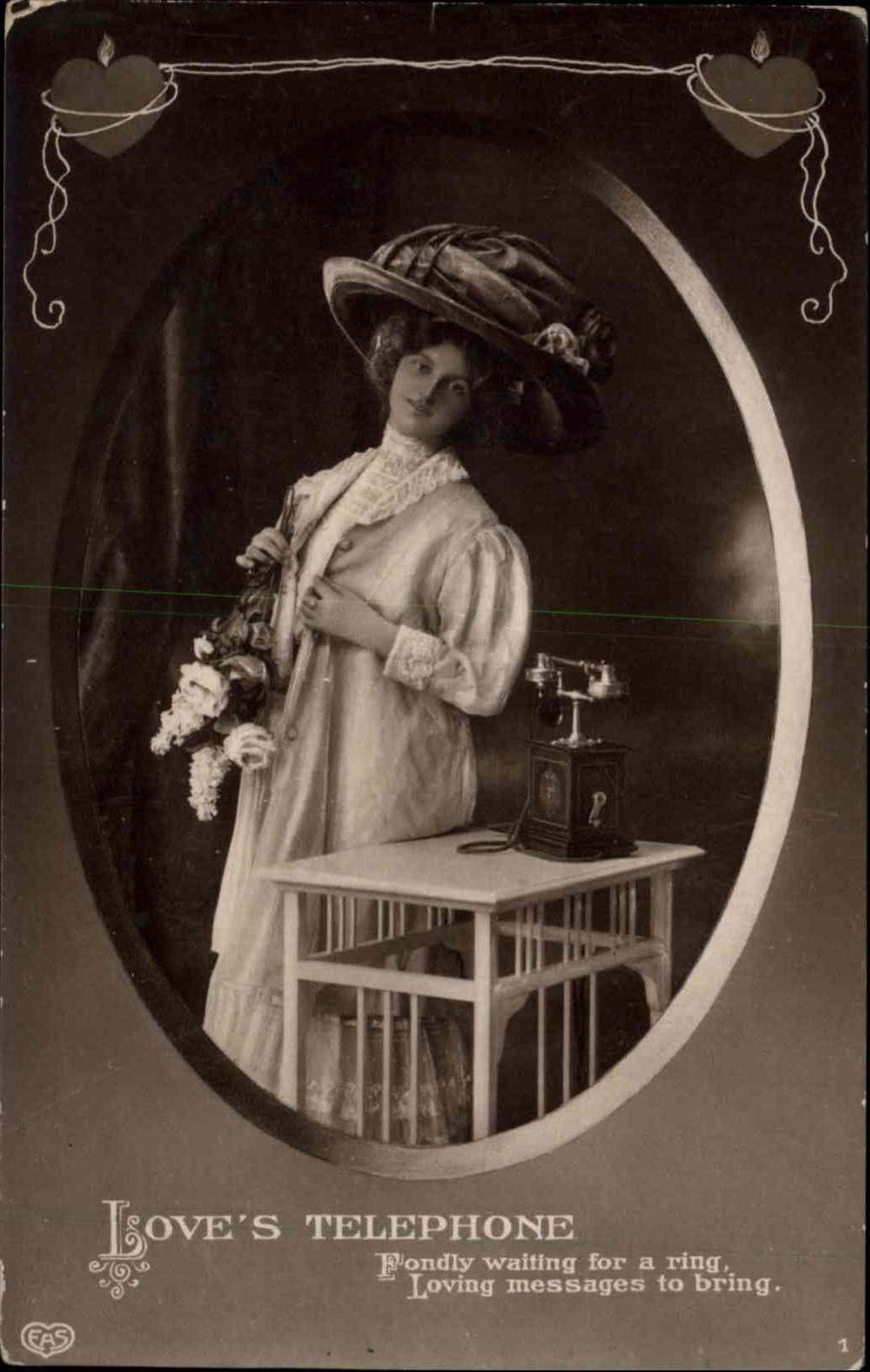 EAS Beautiful Woman Fancy Hat Waiting by Telephone Antique RPPC EAS Beautiful Woman Fancy Hat Waiting by Telephone Antique RPPC