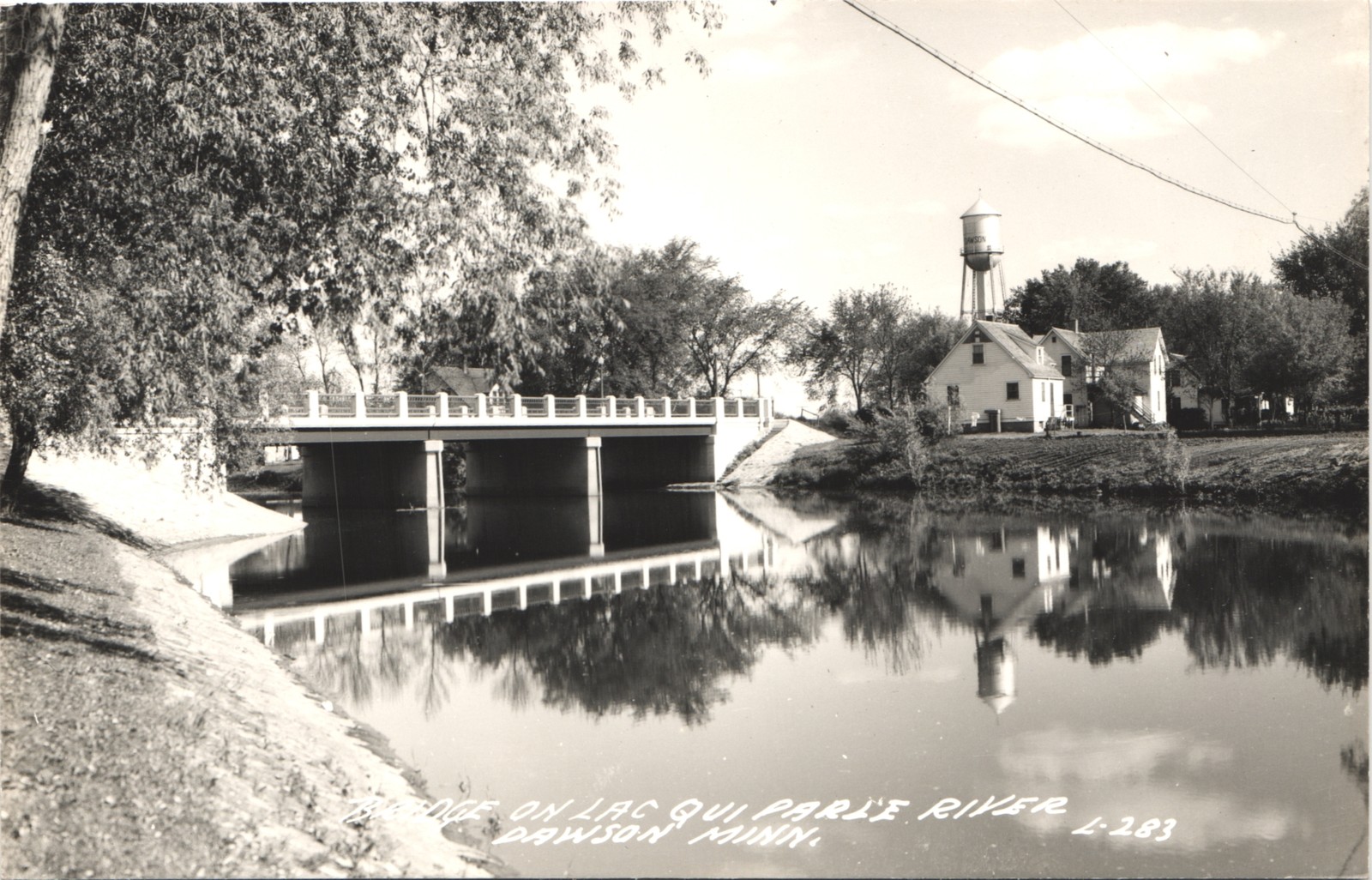 LAC QUI PARLE RIVER BRIDGE dawson mn c1950 postcard minnesota real photo rppc