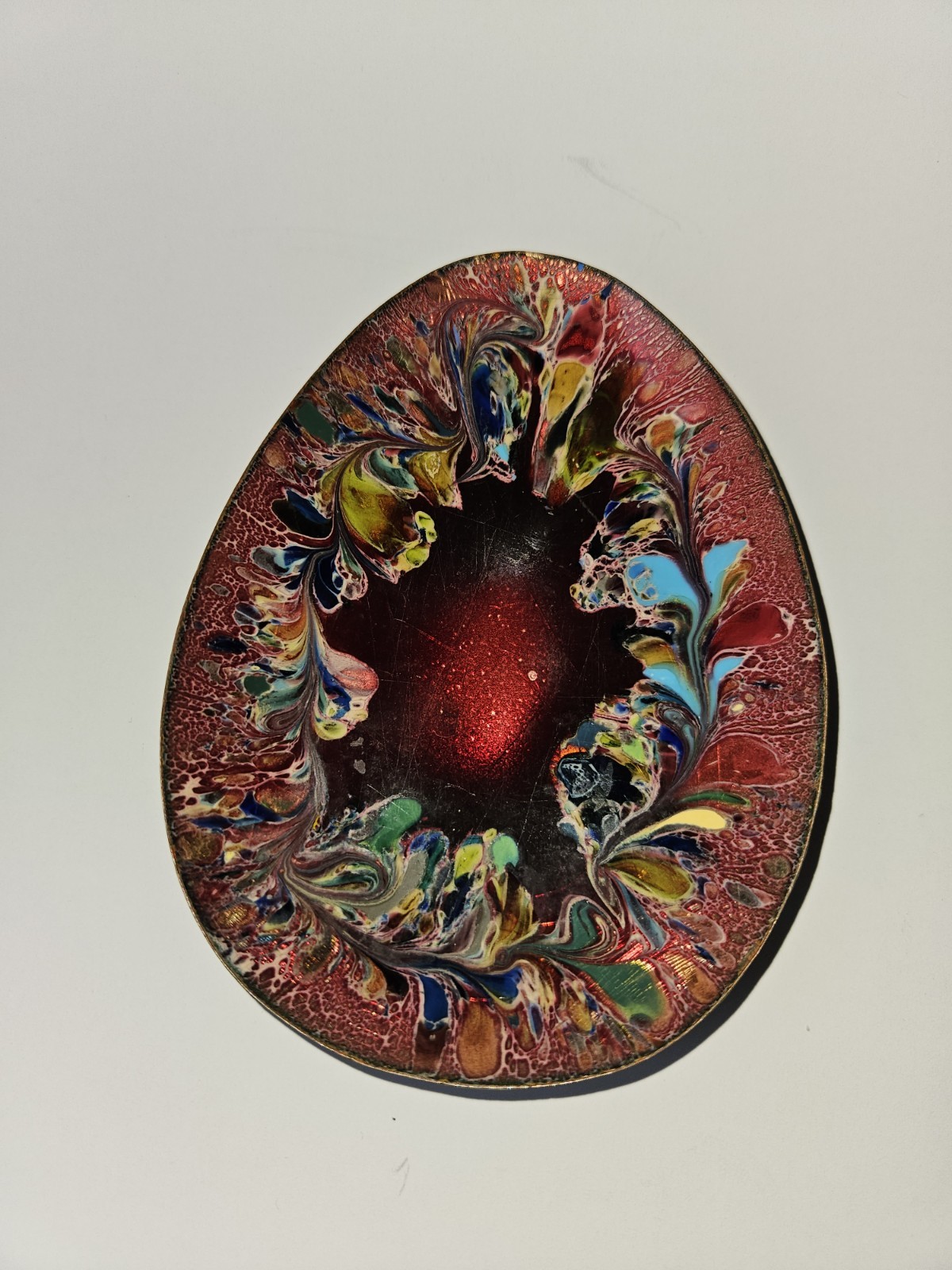 Vintage MCM Enamel on Copper Dish Abstract Art Freeform Mid Century 5.75