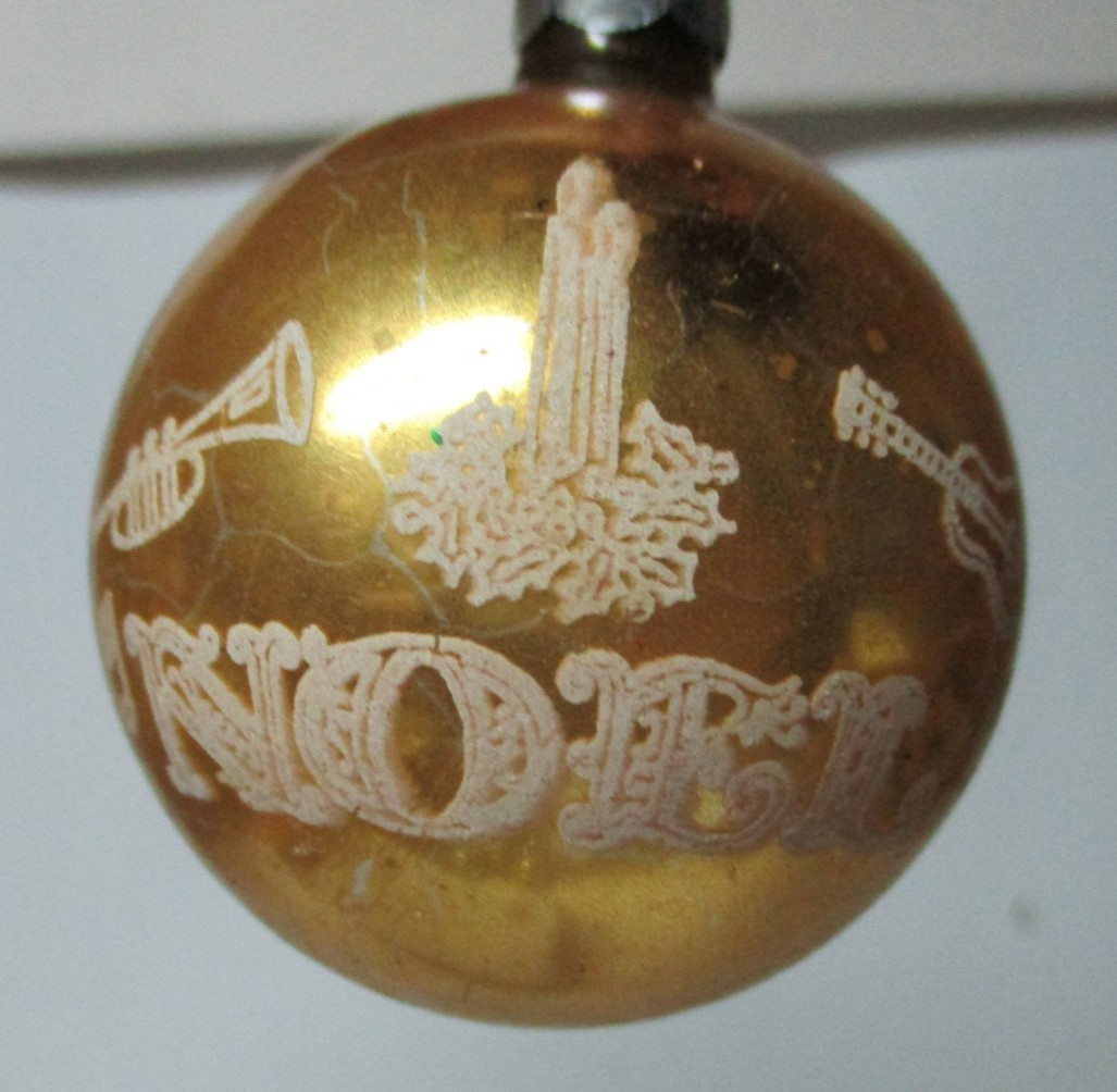 Vintage Made In USA Unusual NOEL Stencil Glass Christmas Ornament #2
