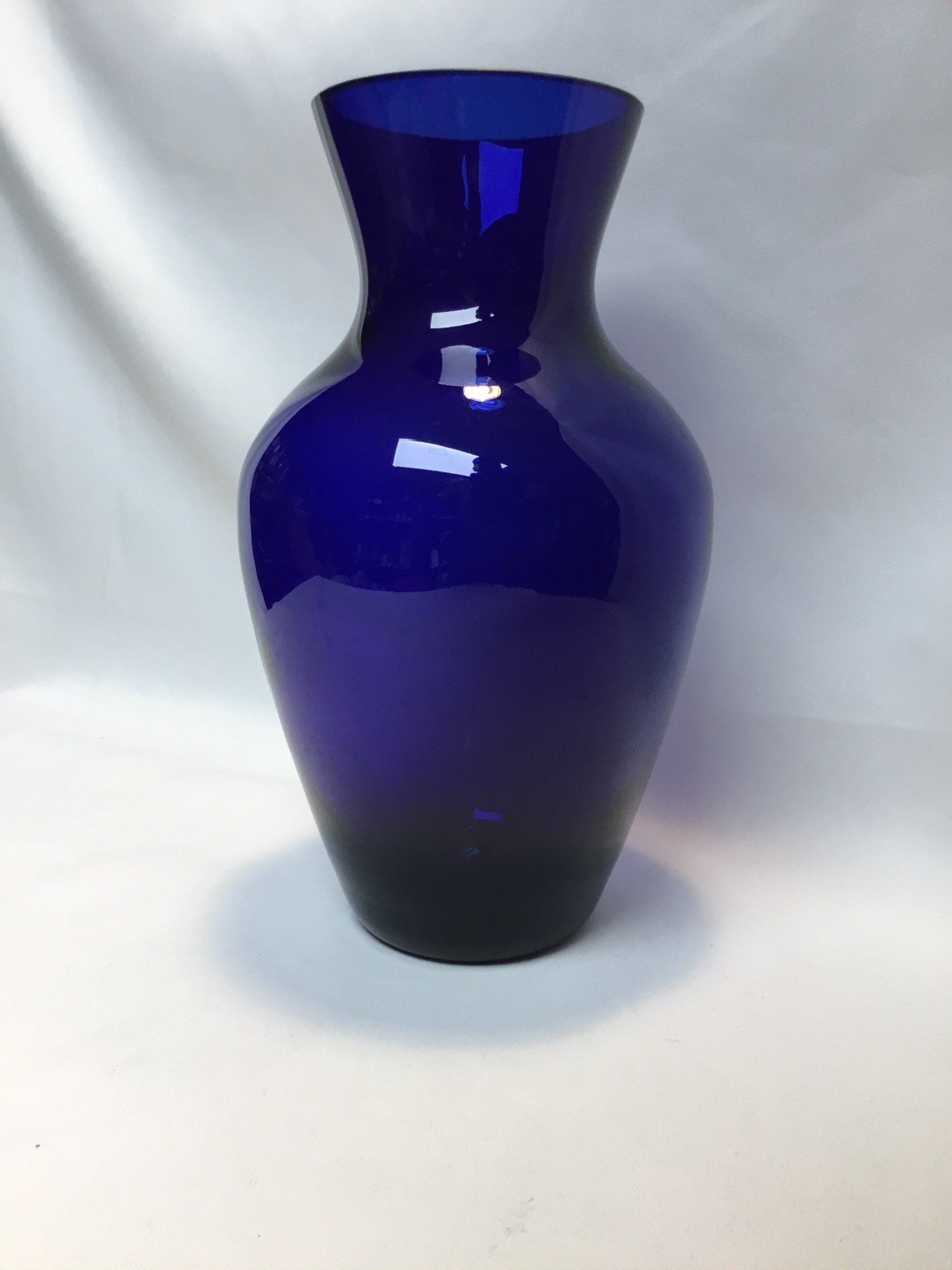 Vintage Cobalt Blue Glass Vase Hand Blown Polished Pontil Ground Flat Rim 10.25”