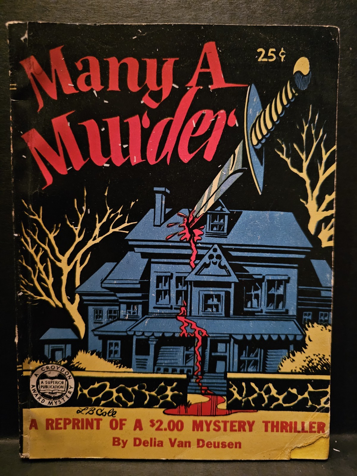 Vtg 1945 L. B. Cole Cover Art Pulp Many A Murder Croydon Award Mystery pb Book