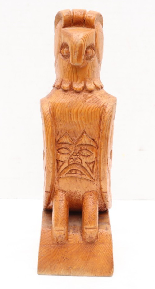 NORTHWEST COAST CARVED WOOD NATIVE AMERICAN RAVEN EFFIGY TOTEM FIGURE 11.75\