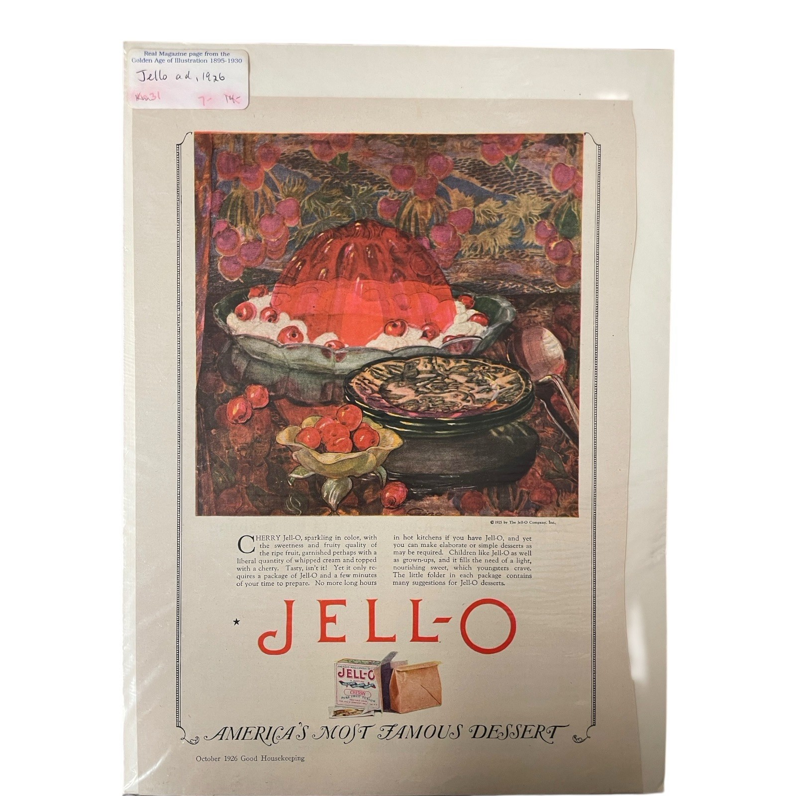 Jell-O Cherry Sparking Mold 1926 Antique Print Ad Good Housekeeping Jell-O Cherry Sparking Mold 1926 Antique Print Ad Good Housekeeping