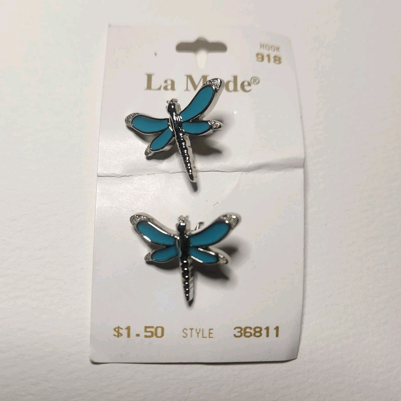 La Mode Vintage Dragonfly Buttons pair Aqua Blue Enamel Plastic 1 in. Decorative