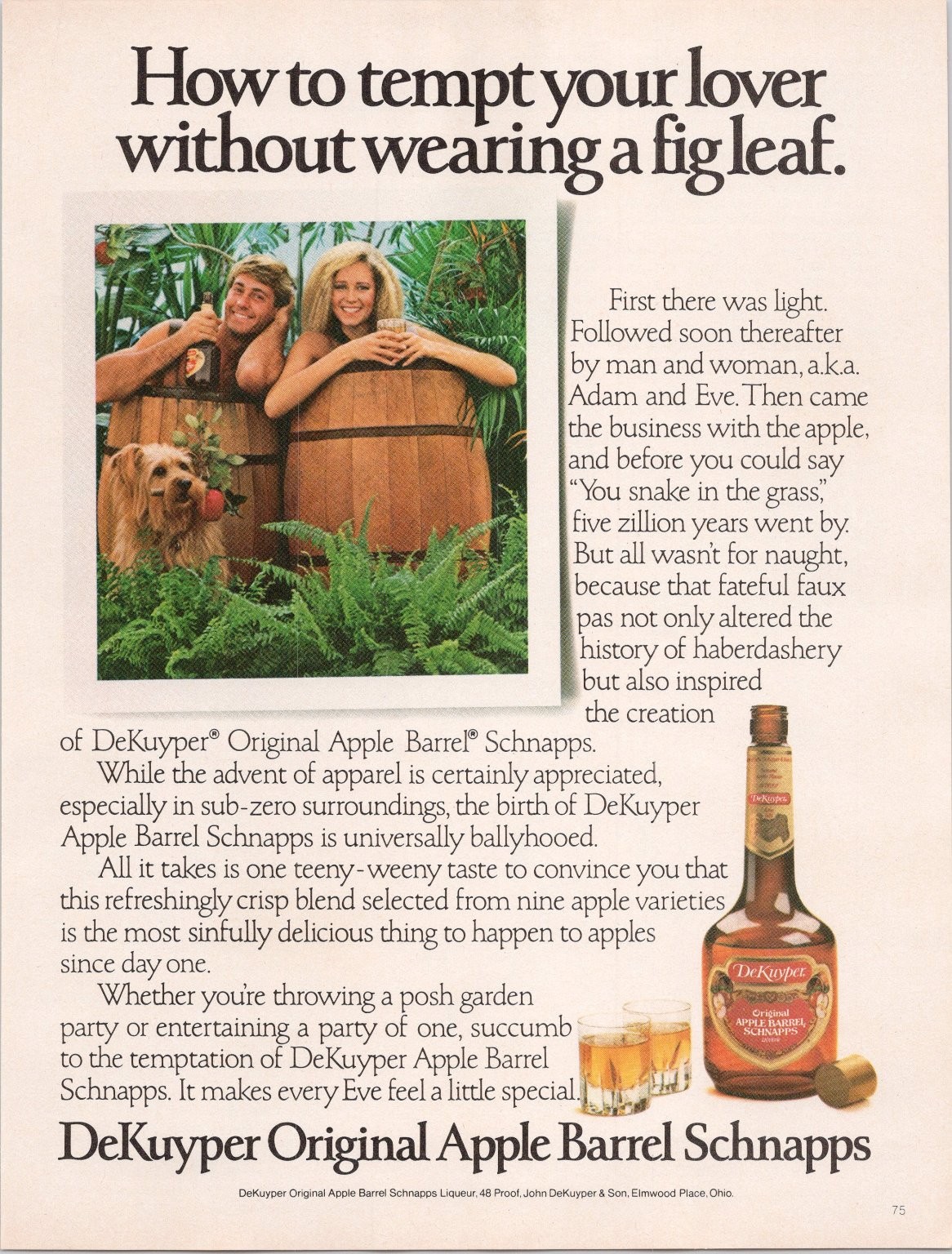 DeKuyper Original Apple Barrel Schnapps 1985 Vintage Print Ad DeKuyper Original Apple Barrel Schnapps 1985 Vintage Print Ad