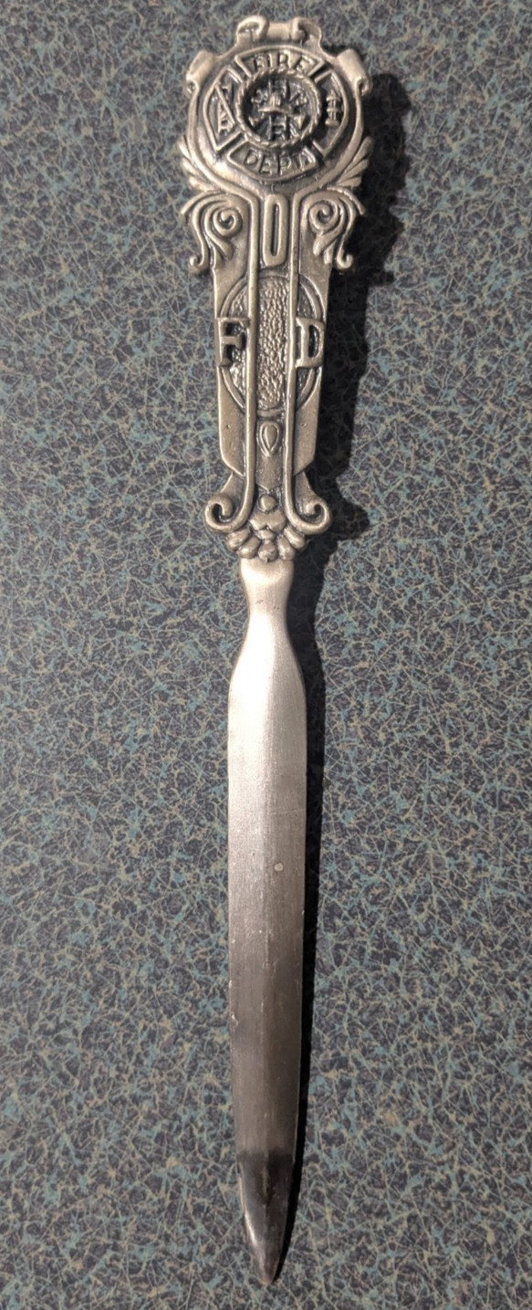VTG Metal Fire Department Letter Opener Firefighting Memorabilia Collectible