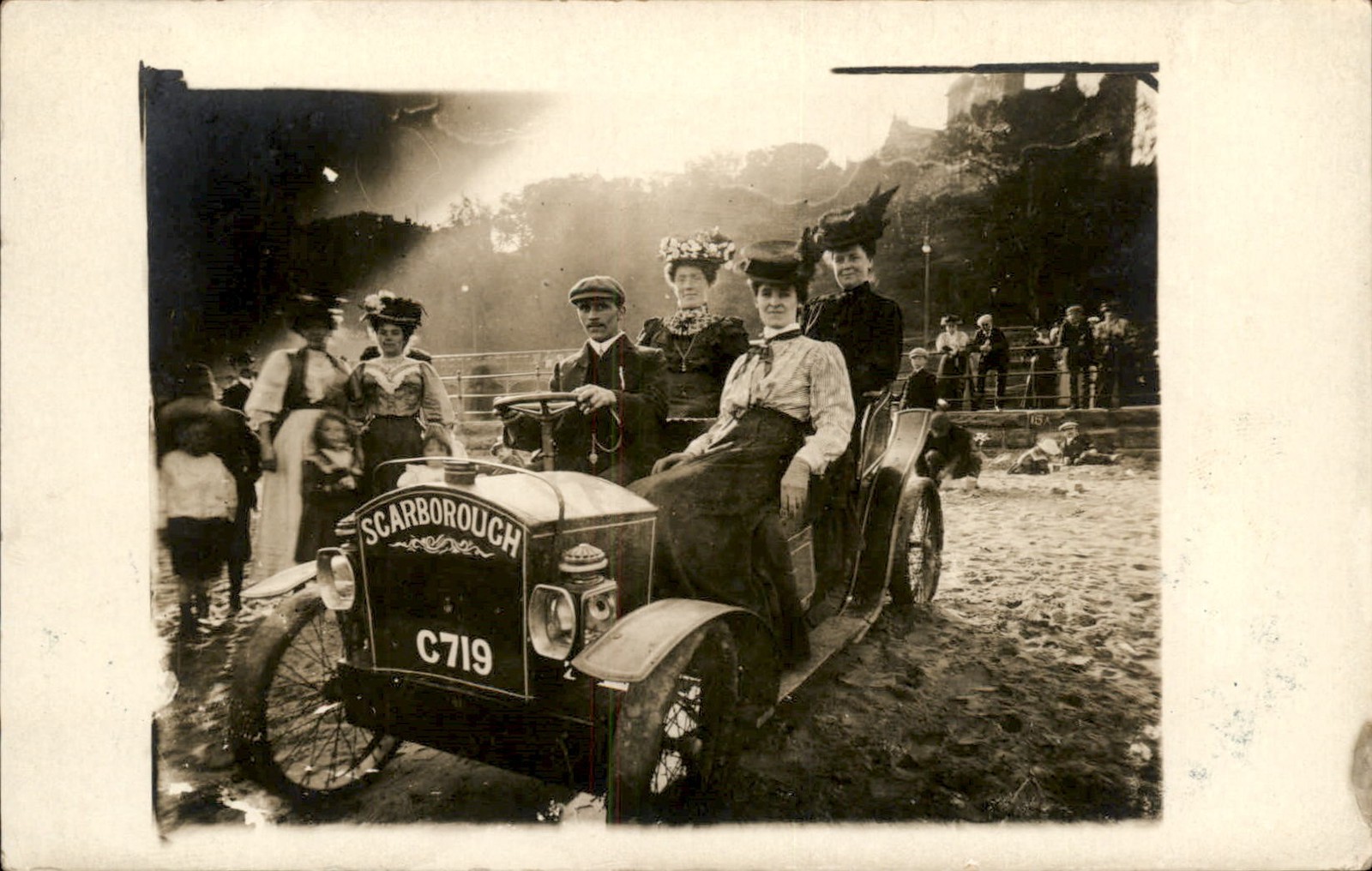 Scarborough UK Beautiful Shot of Early Car Auto c1910 Real Photo Postcard bhn