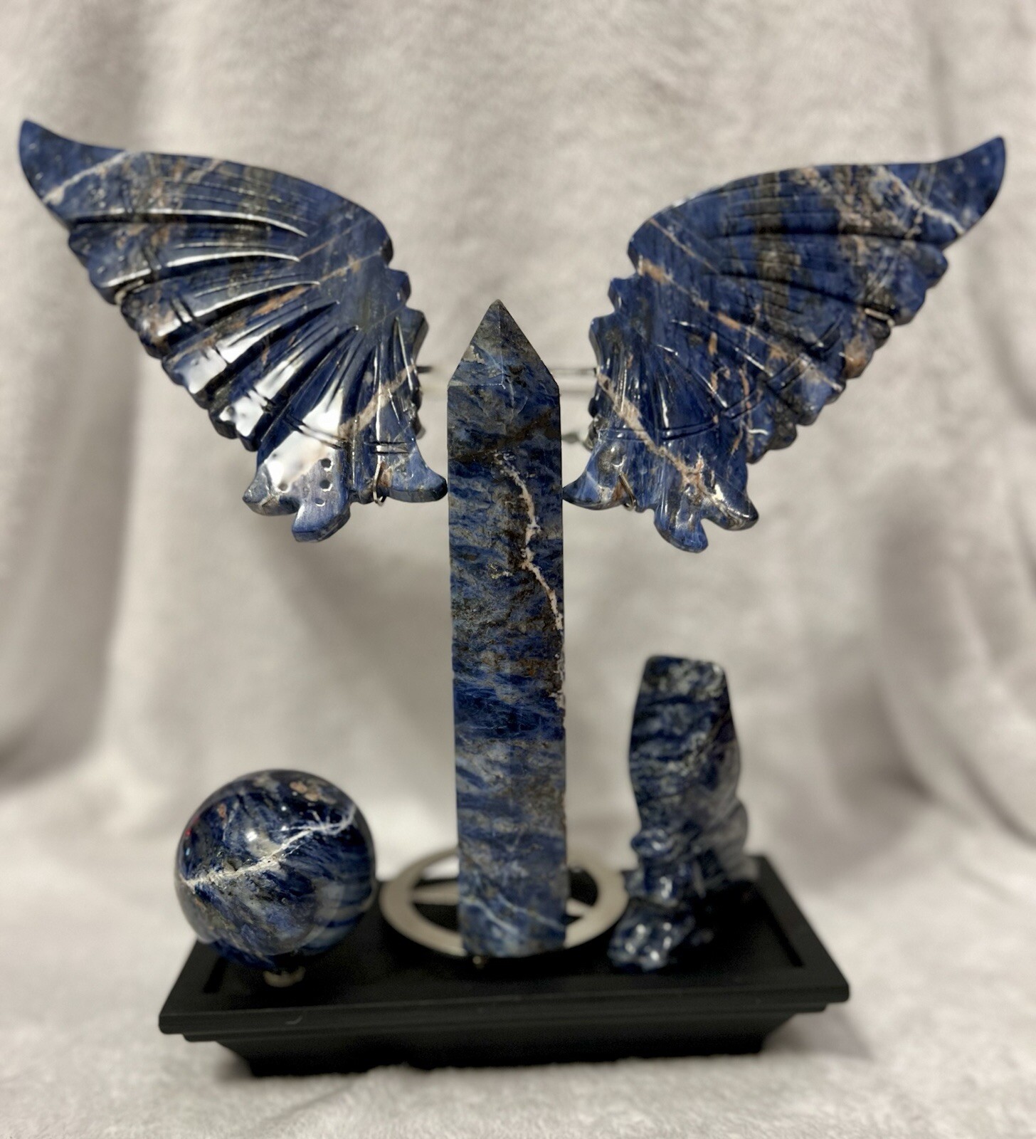 Beautiful Crystal Royal Blue Sodalite Butterfly 🦋 Bundle. Tower Sphere & Angle 