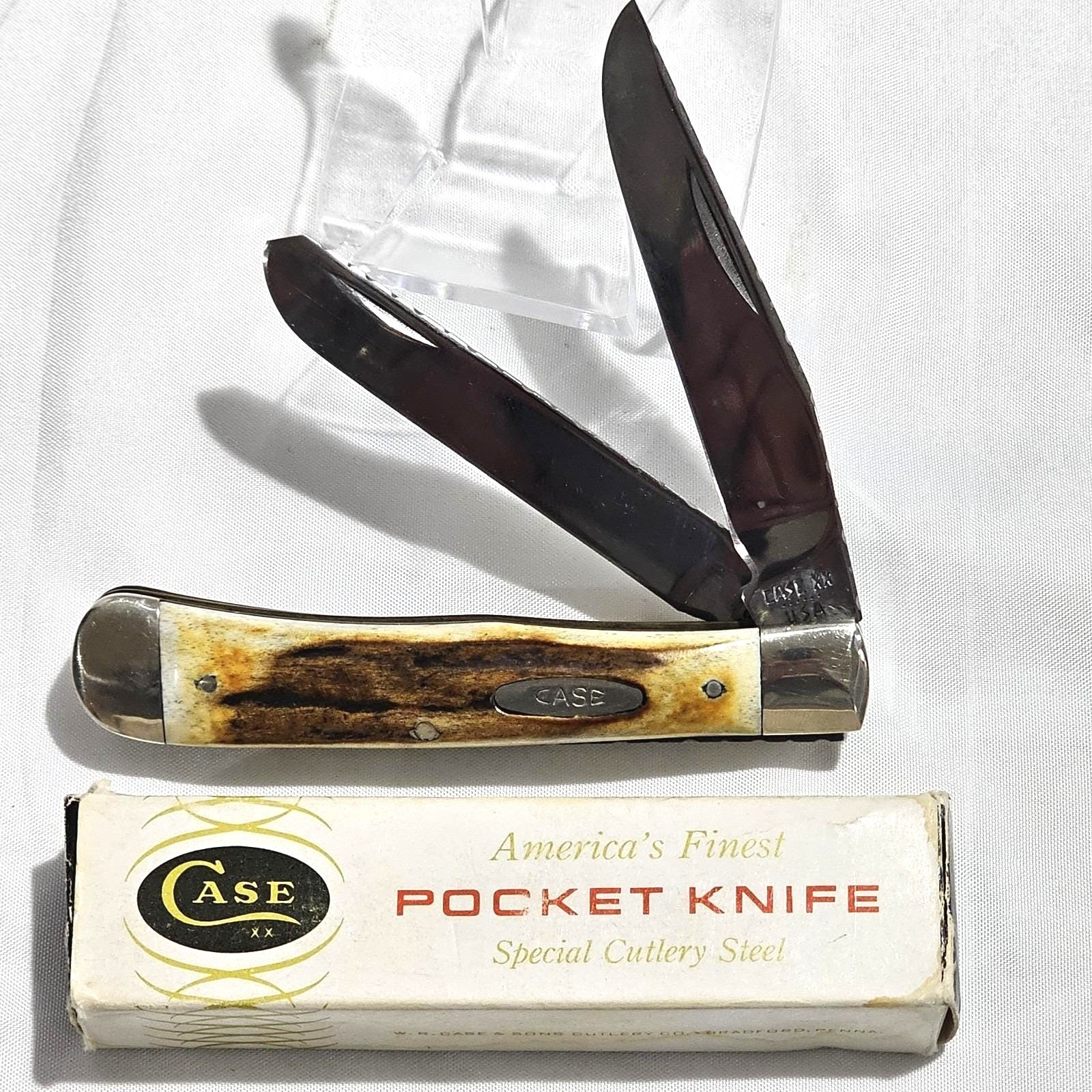 Vintage 1984 Case XX 6 Dot Pocket Knife Custom File Work Stag Trapper 3254 USA