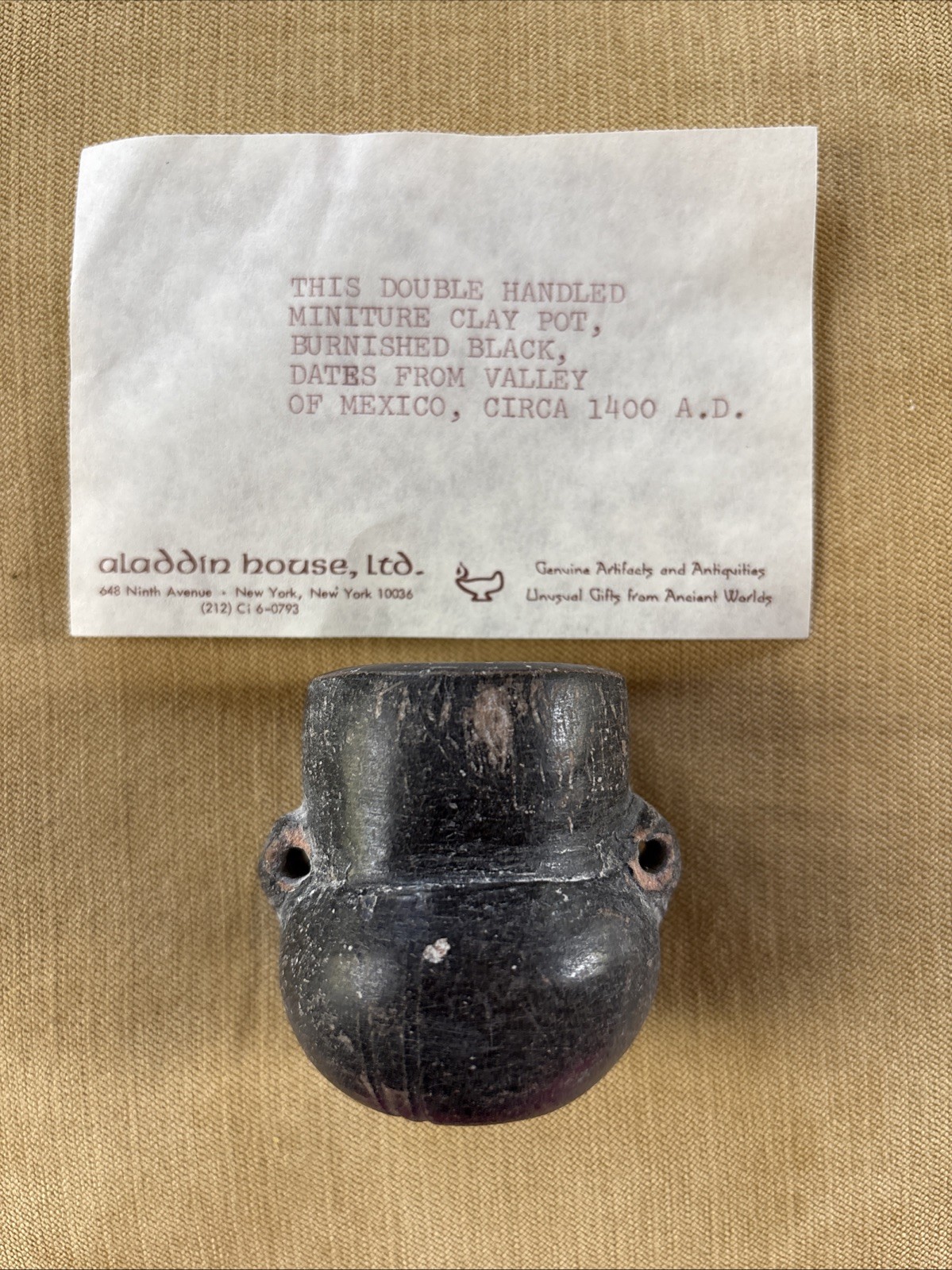 Authentic Pre-Columbian Double Handled Miniature Clay Pot Authentic Pre-Columbian Double Handled Miniature Clay Pot