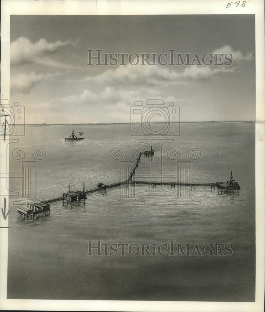 1958 Press Photo Design of Freeport's sulphur-mining plant offshore Louisiana 1958 Press Photo Design of Freeport's sulphur-mining plant offshore Louisiana