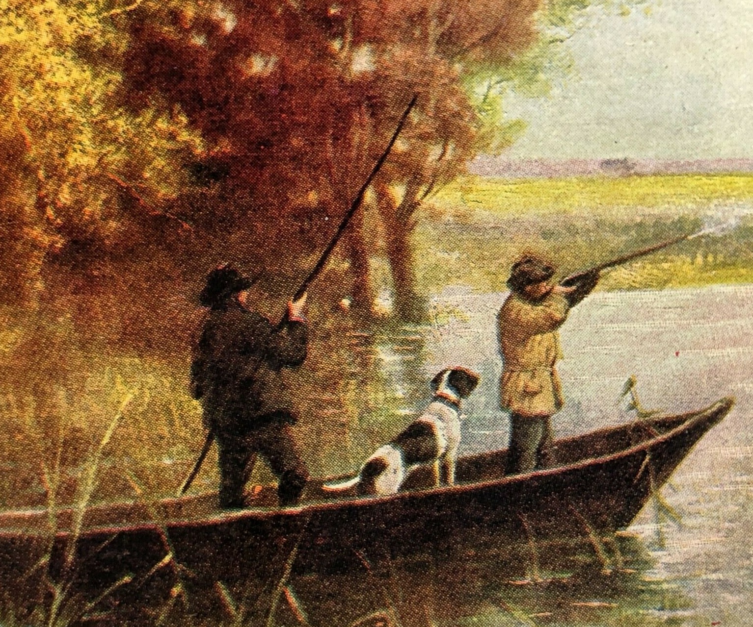 1908 Melvin, MI Postcard Antique Hunting Pond Birddog Bird Dog Boat Gun Shooting