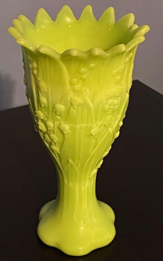 Vintage Fenton Glass Compote Vase Lily of the Valley Lime Sherbet 7.5 Vintage Fenton Glass Compote Vase Lily of the Valley Lime Sherbet 7.5