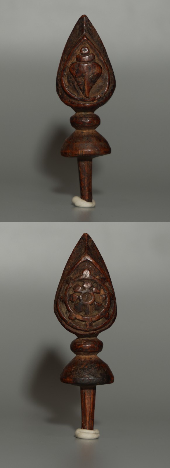 Real Tibet 1600s Old Wood Shankha Conch shell Eight-Spoked Dharmachakra Amulet