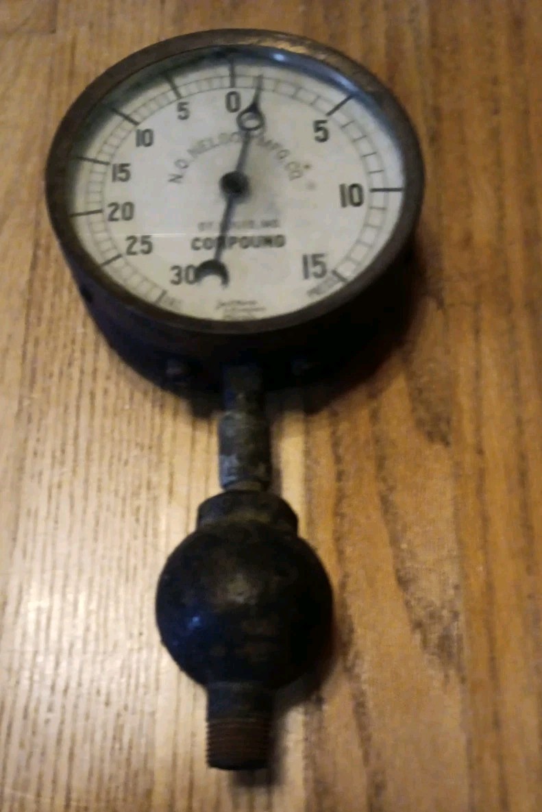 Antique Jas. P. Marsh Compound Gauge w Check Valve, 5.5\ Antique Jas. P. Marsh Compound Gauge w Check Valve, 5.5\