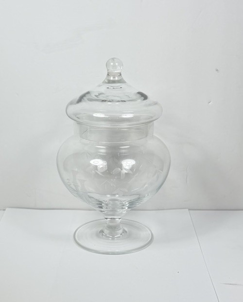 Vtg Clear Glass Pedestal Apothecary Jar With Lid 8” Candy Dish Buffet Unmarked