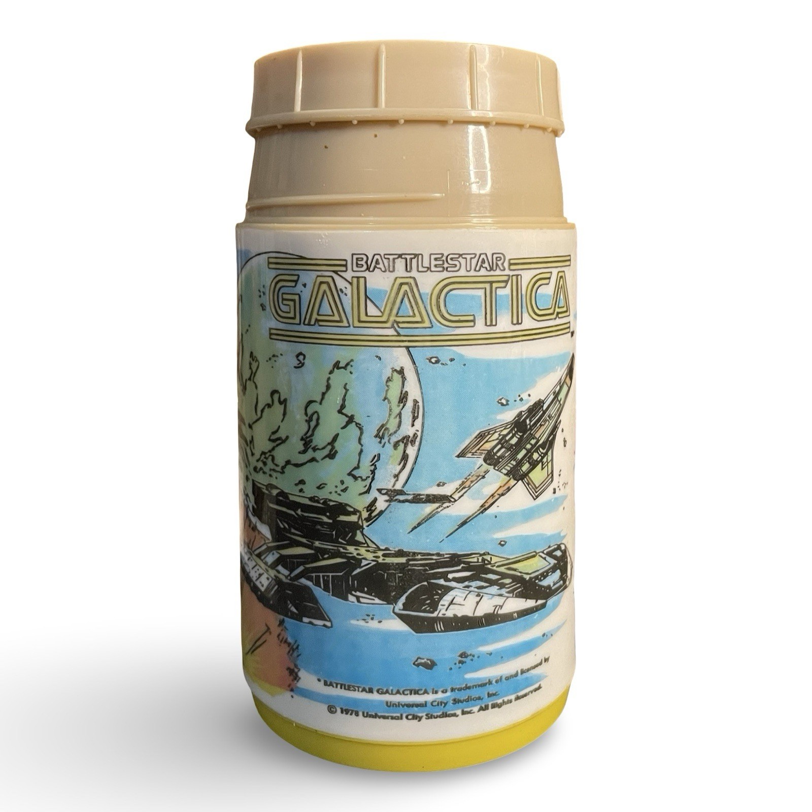 Vintage 1978 Battlestar Galactica Aladdin Thermos 8oz Cylon Box Art No Cup VG Vintage 1978 Battlestar Galactica Aladdin Thermos 8oz Cylon Box Art No Cup VG