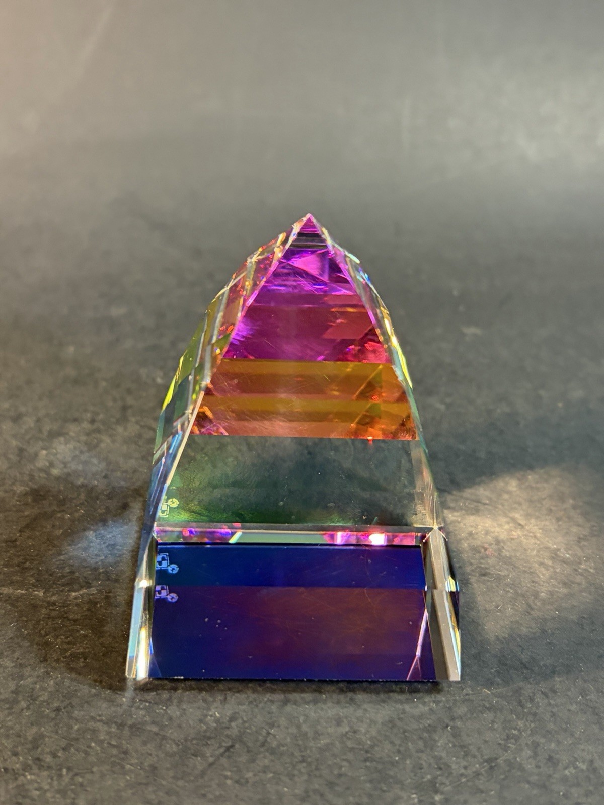 Swarovski Pyramid Large 2.75” Vitral Rainbow Crystal Paperweight  -small Scratch