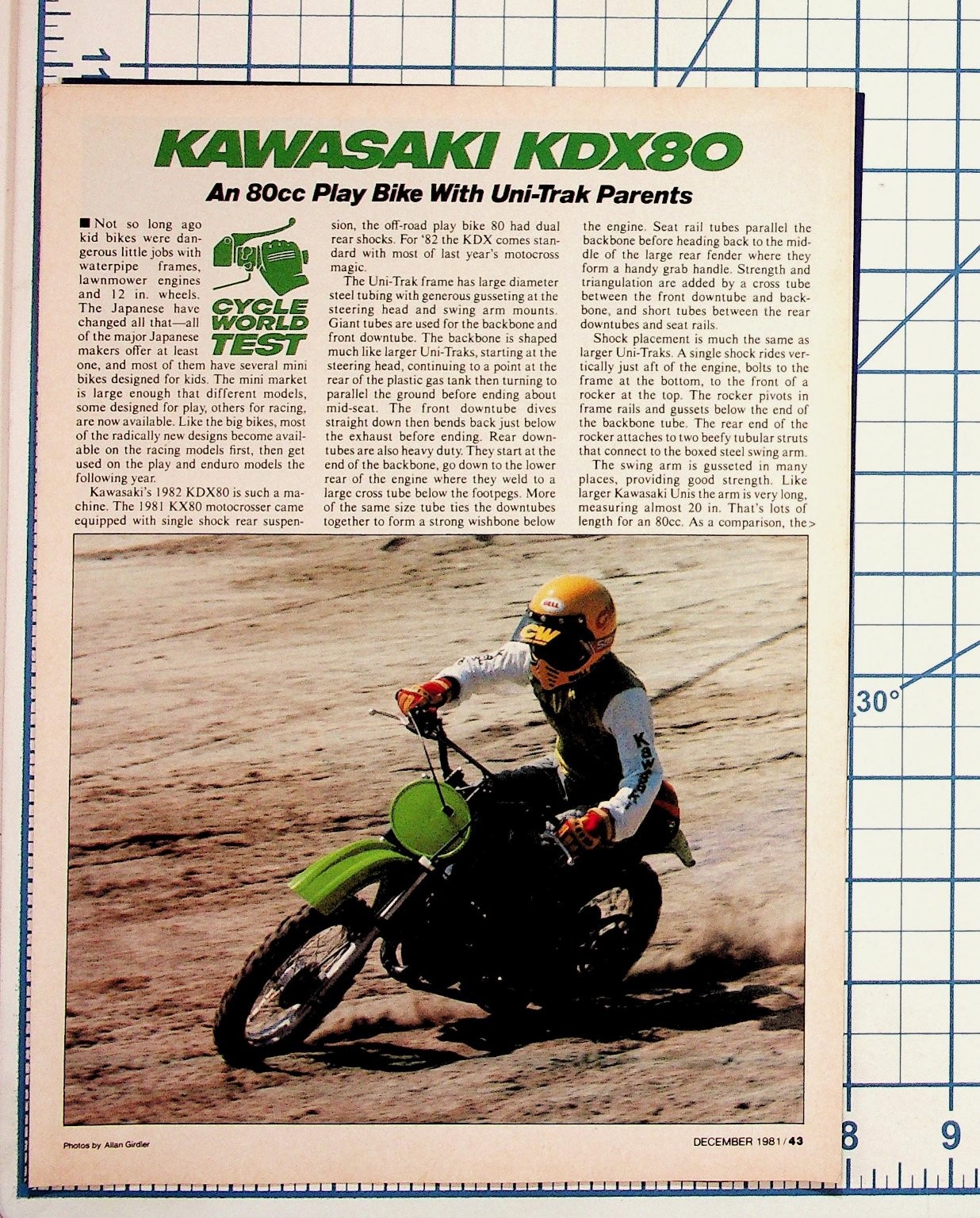1981 Kawasaki KDX80 Motorcycle Magazine Article Cycle World Test