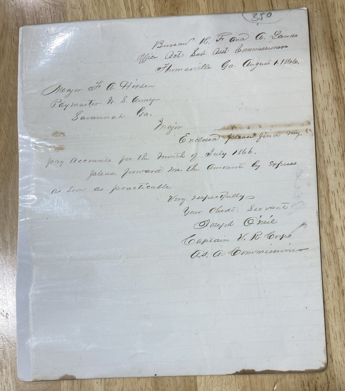 Post Civil War Scarce Paymaster\'s Letter about Funds Owed. Rare 1866 Document.