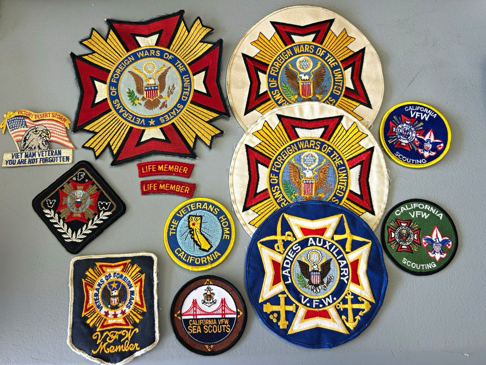 VFW Veterans of Foreign Wars Patch Lot of 11 Auxiliary Life Member CA Scouting VFW Veterans of Foreign Wars Patch Lot of 11 Auxiliary Life Member CA Scouting