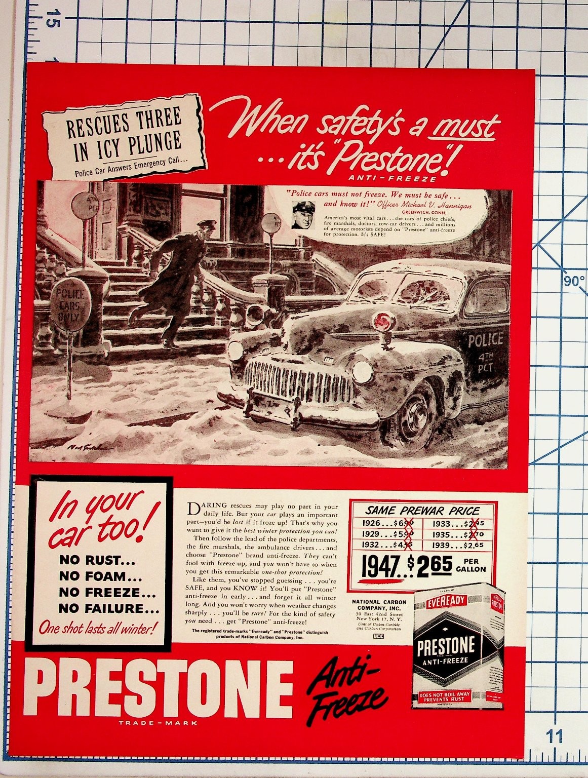 1947 Prestone Anti-Freeze Magazine Ad Police Car Officer Michael Hannigan 1947 Prestone Anti-Freeze Magazine Ad Police Car Officer Michael Hannigan