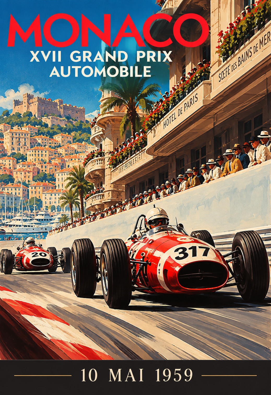 Monaco Grand Prix 1959 Vintage Racing Poster Classic Formula 1 Auto Poster 13x19