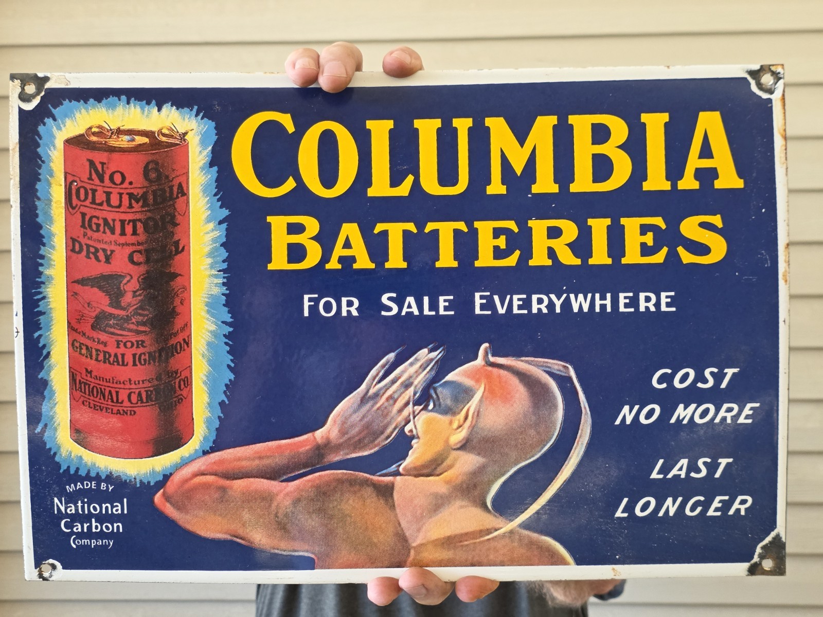 LARGE COLUMBIA BATTERIES PORCELAIN SIGN GASOLINE OIL 16.5 LARGE COLUMBIA BATTERIES PORCELAIN SIGN GASOLINE OIL 16.5