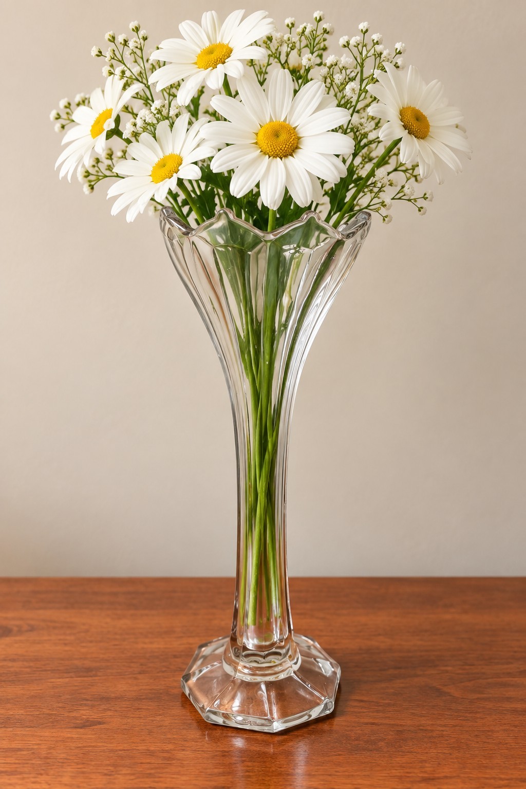 Vintage Clear Class Swung Vase Lilac Flower Design 14.5 Vintage Clear Class Swung Vase Lilac Flower Design 14.5