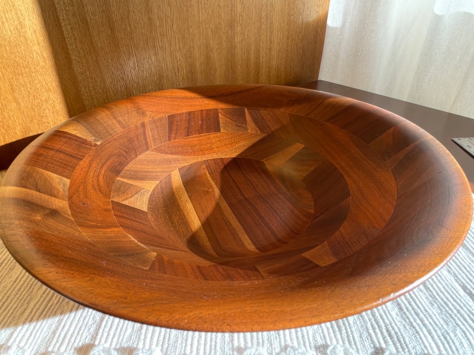 Vintage Walnut Wood Salad Bowl 14 Inches by Vermillion Wood Products MCM