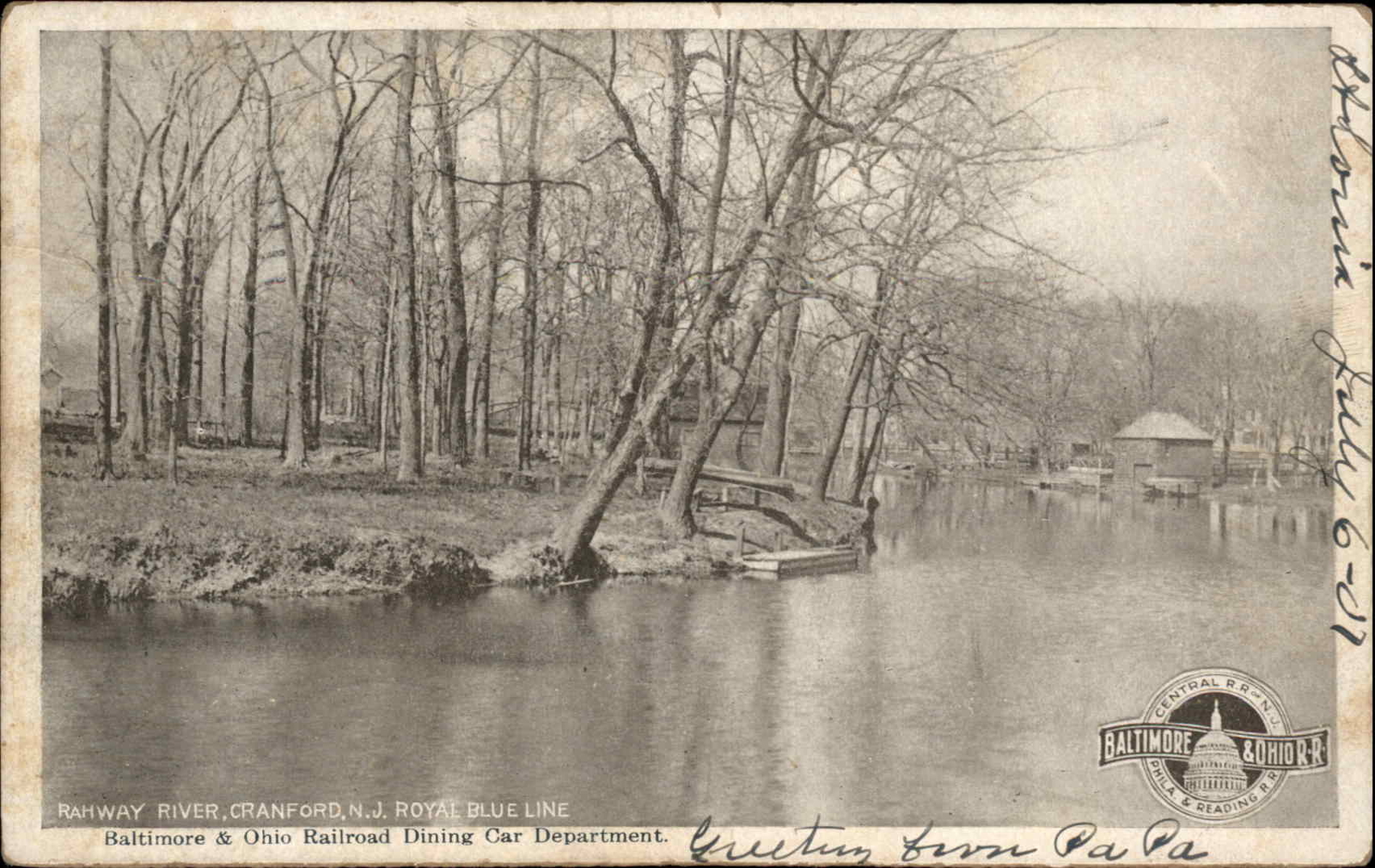 Cranford New Jersey NJ Rahway River Royal Blue Line c1910 Postcard