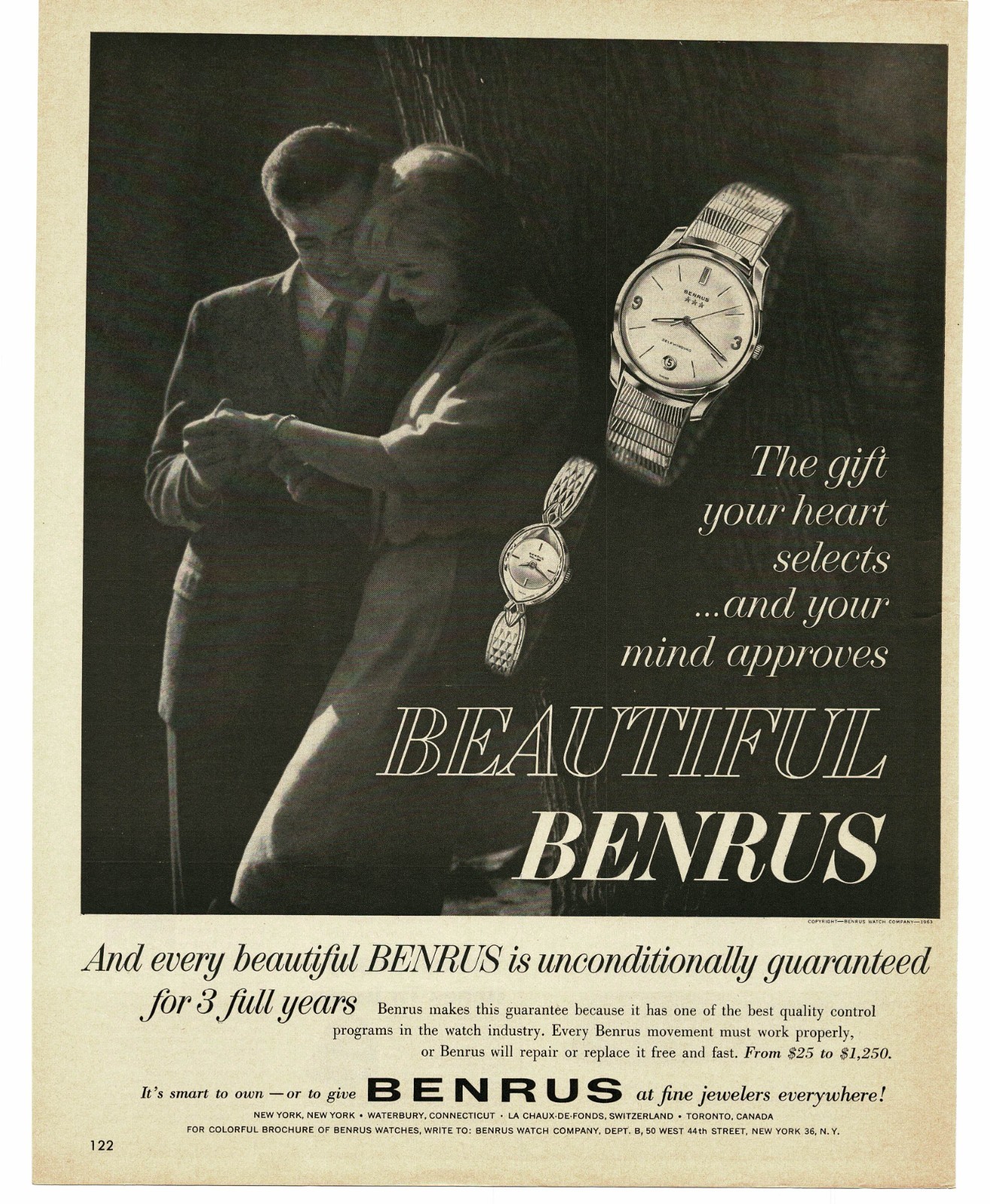 1963 Benrus Watch Vintage Print Ad Men\'s & Ladies Watches MCM Fashion Gift