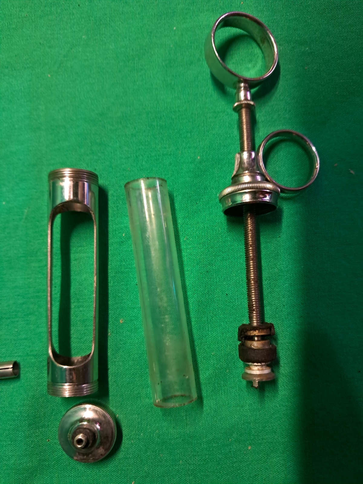 Antique Vintage Glass & Metal  Plunger  Kit -  unbroken tube - for display only