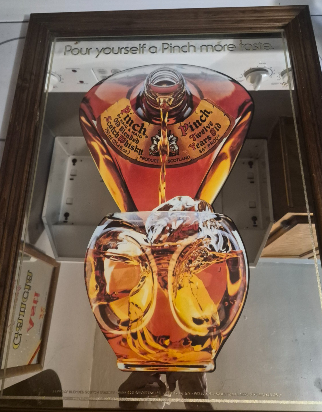 Vintage Pinch Scotch Whisky Advertising Mirror 24x18 Wood Frame Bar Sign Vintage Pinch Scotch Whisky Advertising Mirror 24x18 Wood Frame Bar Sign