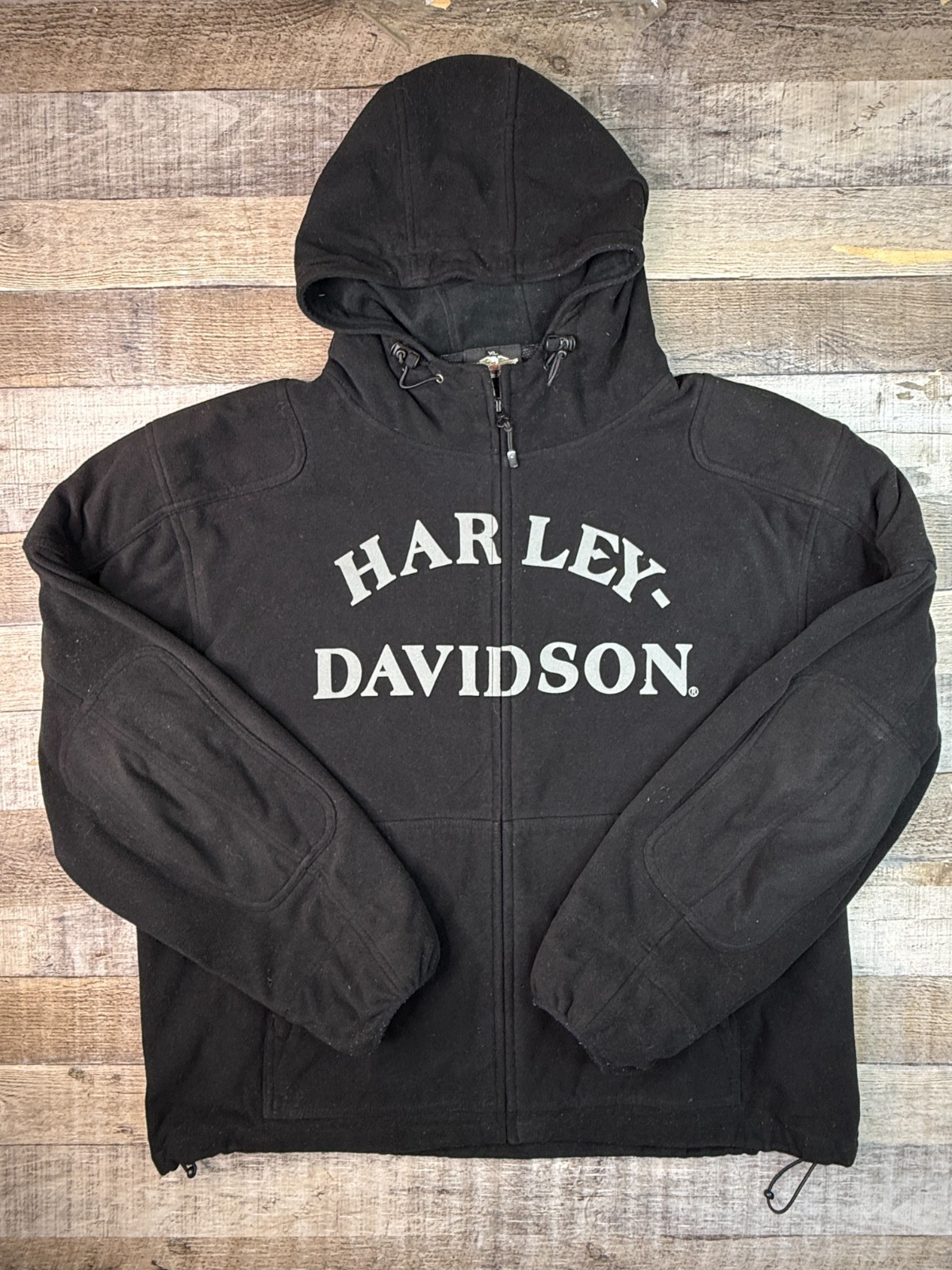 Harley-Davidson Men's XL Black Full Zip Fleece Jacket Big Logo Skull Mesh Lined