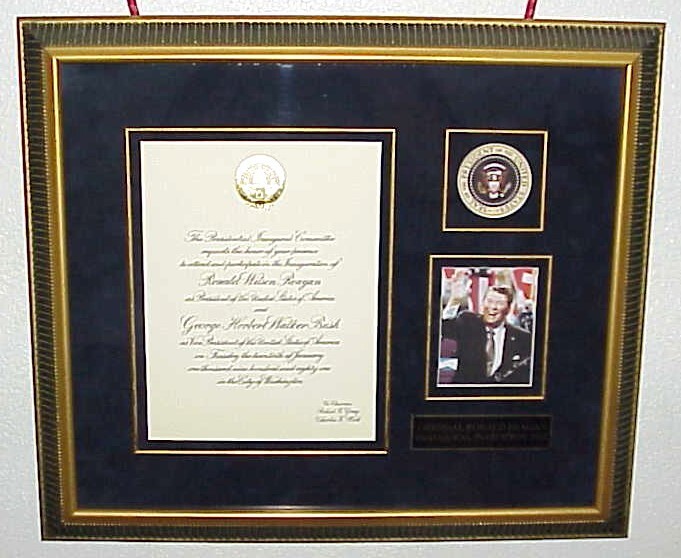 A FRAMED INVITATION TO THE INAUGUATION OF PRESIDENT RONALD REAGAN 1/12/81 A FRAMED INVITATION TO THE INAUGUATION OF PRESIDENT RONALD REAGAN 1/12/81