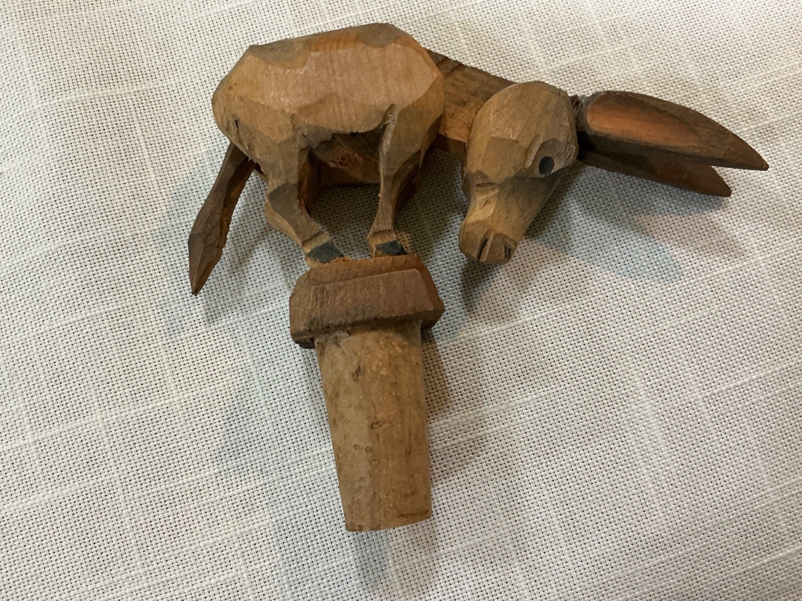 Vintage Hand Carved Wooden Mechanical Donkey Bottle Stopper Italy