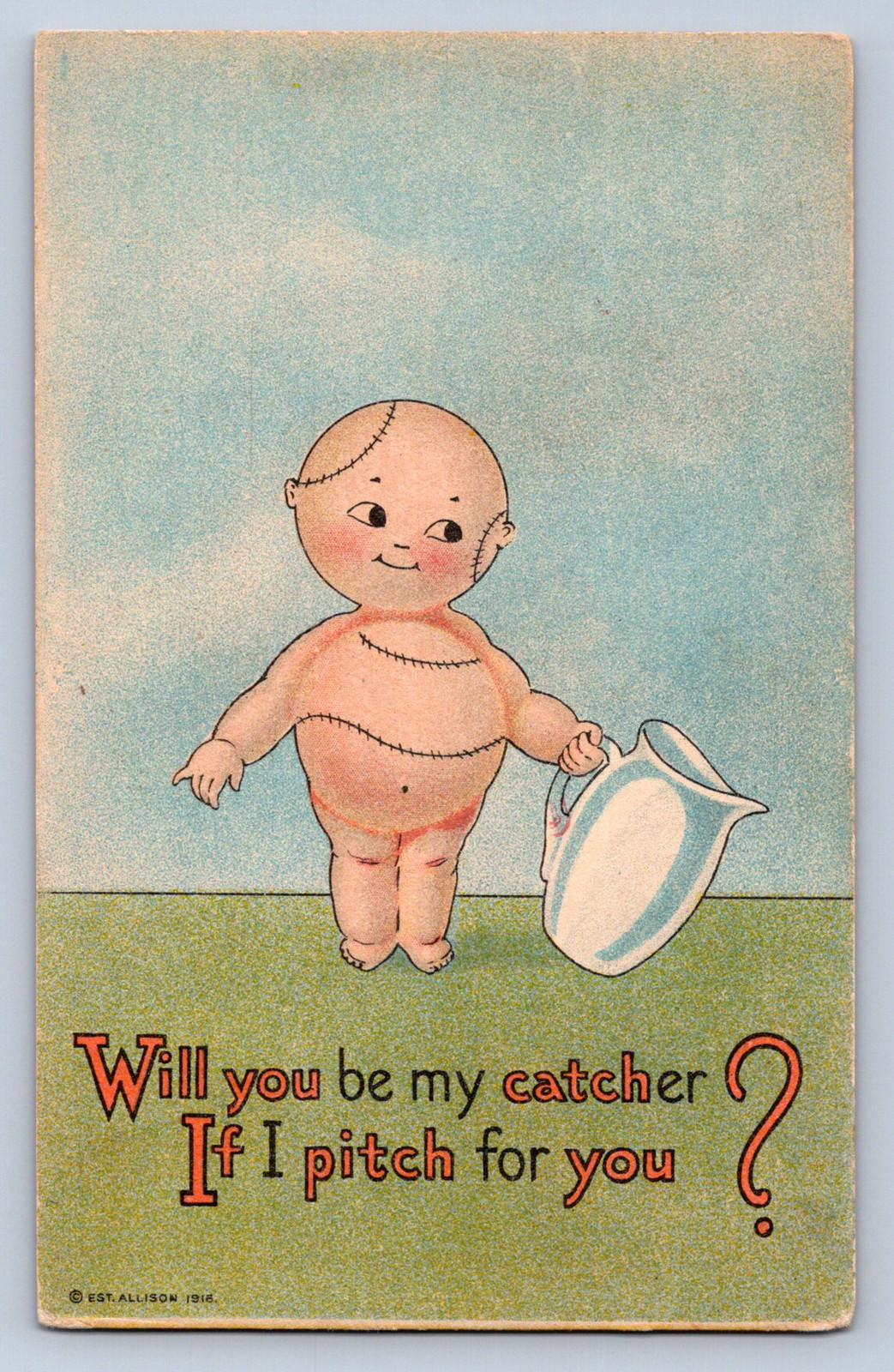 J96/ Baseball Postcard Comic c1910 Anthropomorphic Ball Pitcher Catcher 175