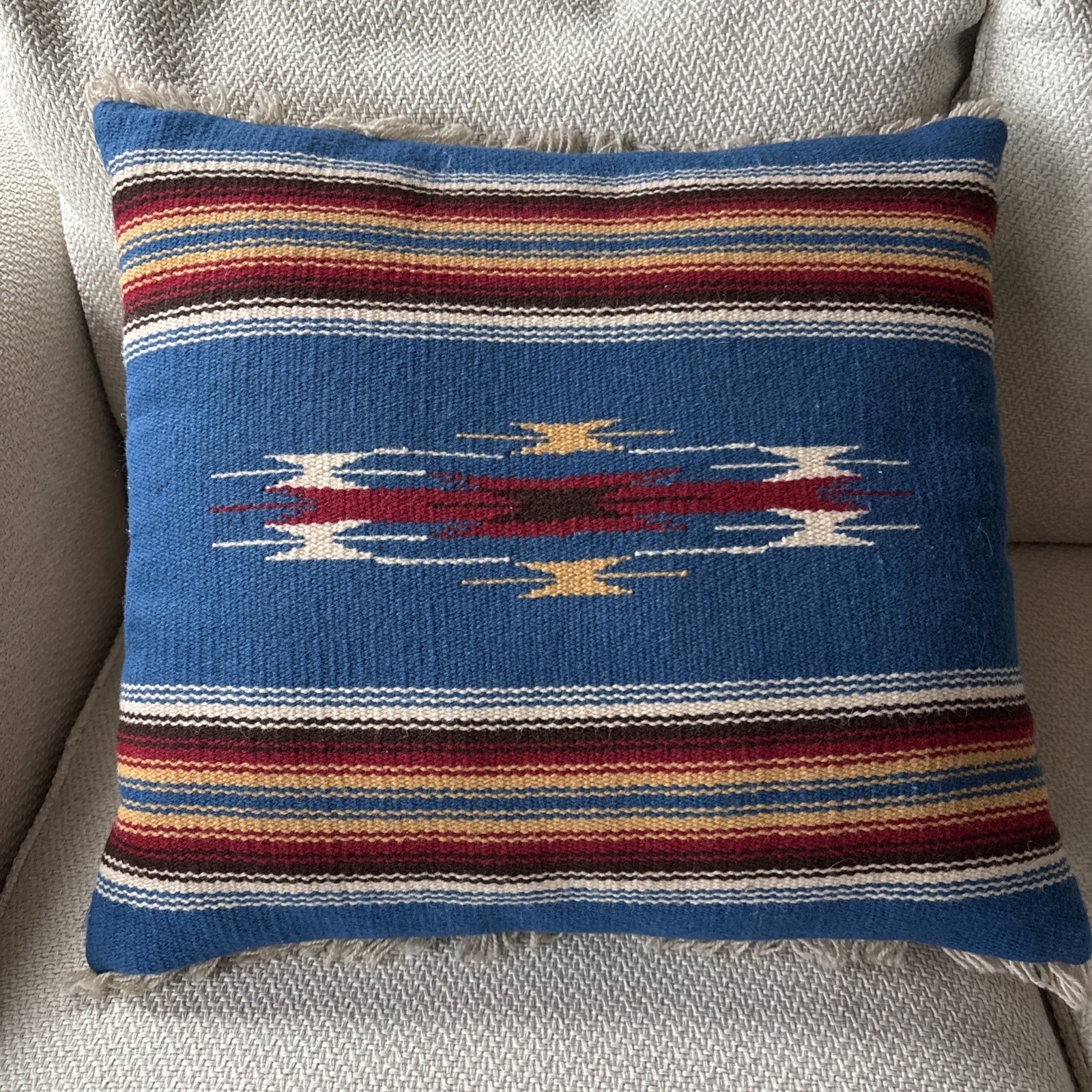 Vintage Ortega\'s Wool Hand woven Chimayo pillow New Mexico 18x18