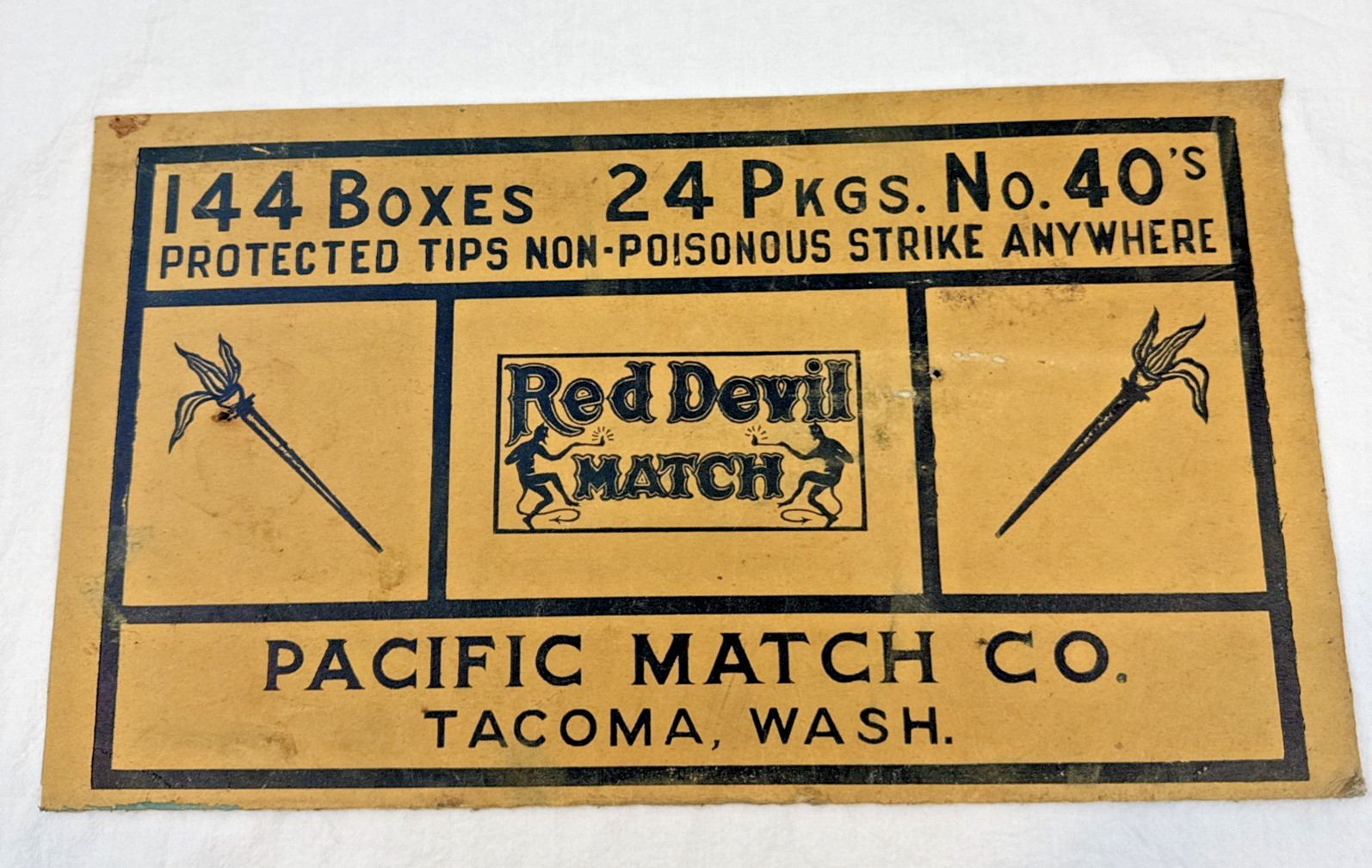Vintage Red Devil Non-Poisonous Strike Anywhere Pacific Match Co Tacoma WA USA Vintage Red Devil Non-Poisonous Strike Anywhere Pacific Match Co Tacoma WA USA