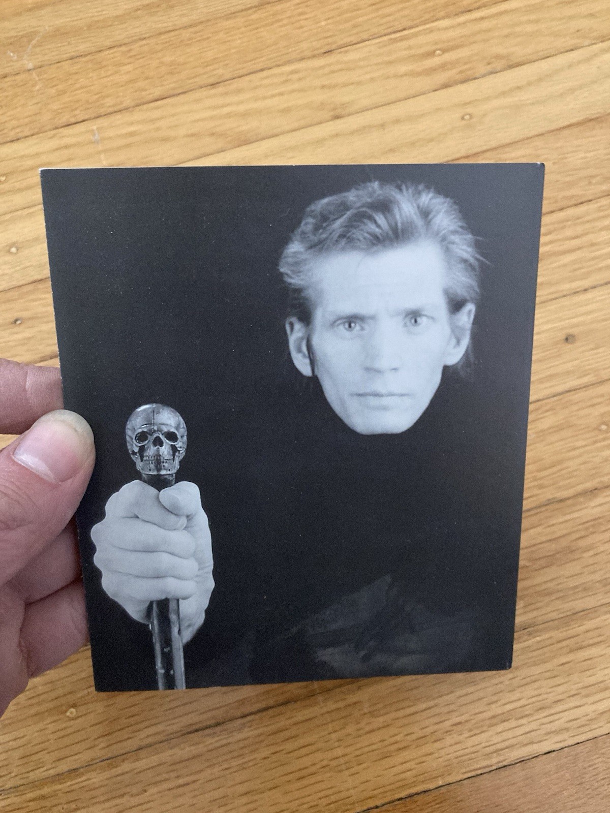 Robert Mapplethorpe self Portrait, 1988 Exhibition invite postcard skull cane￼