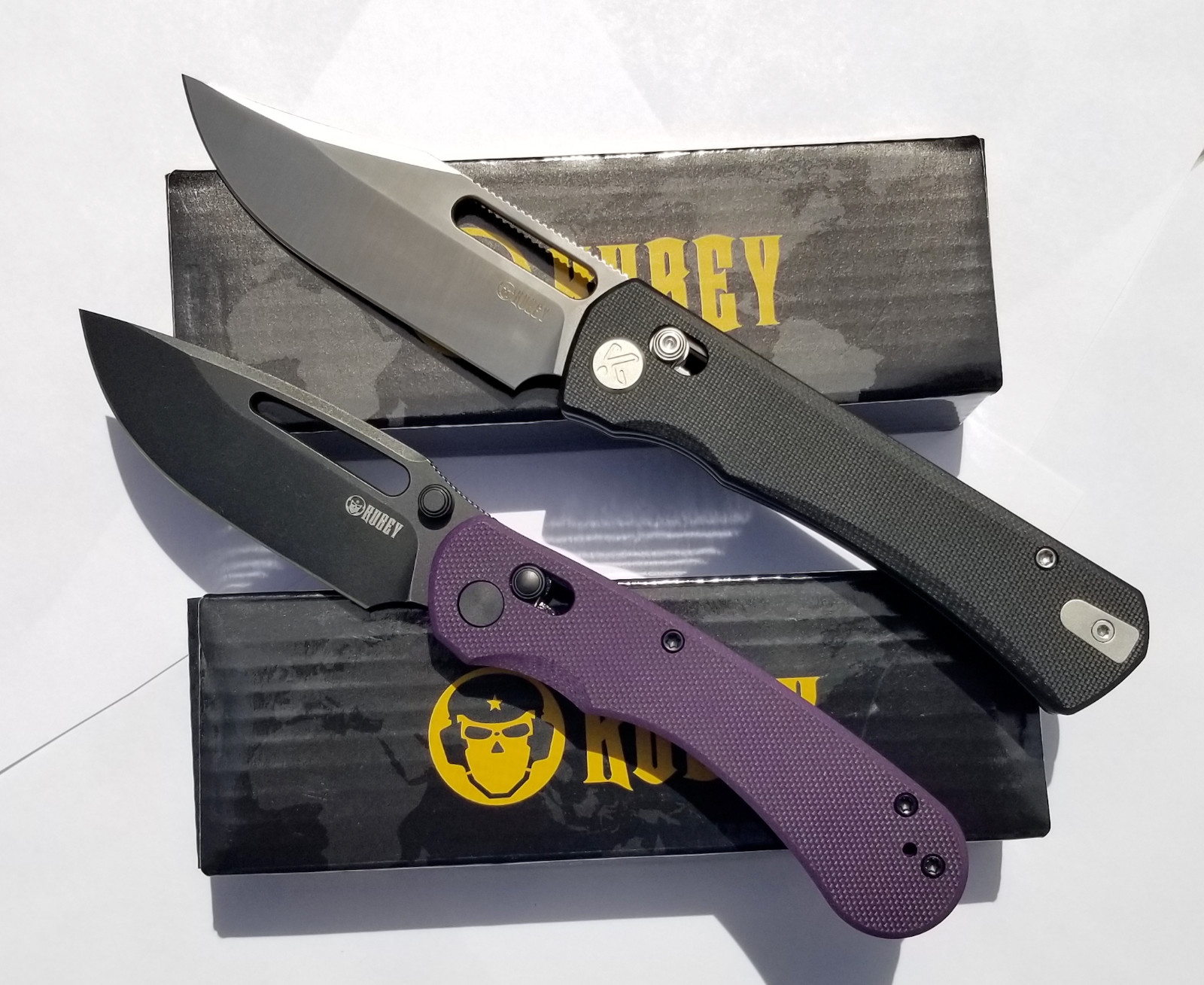 Kubey Stalker D2 KU504D & TBO 14C28N KU396A G10 handles Black Purple 2 knives