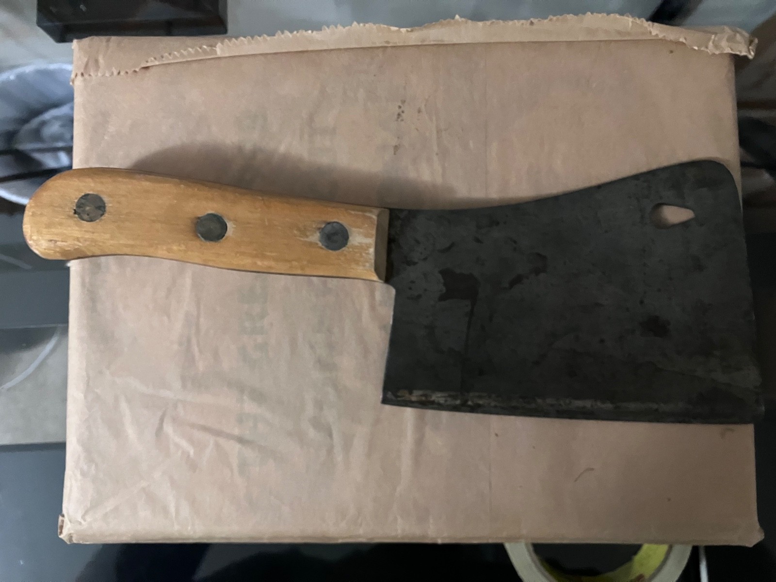 Vintage Briddell No. 860 Meat Cleaver Antique 6” Wood Handle Butcher Knife
