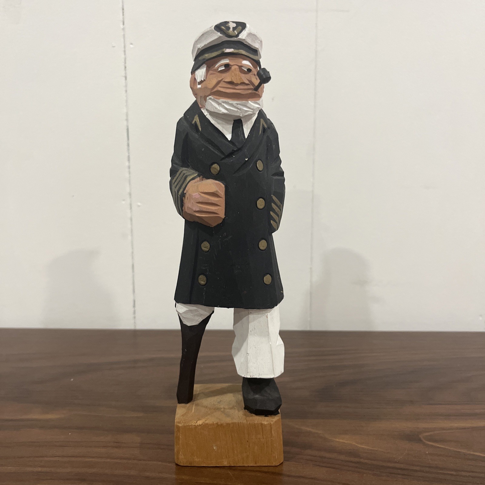Vintage Hand Carved Wooden Sea Captain Sailor Figure Nautical Folk Art 10” READ