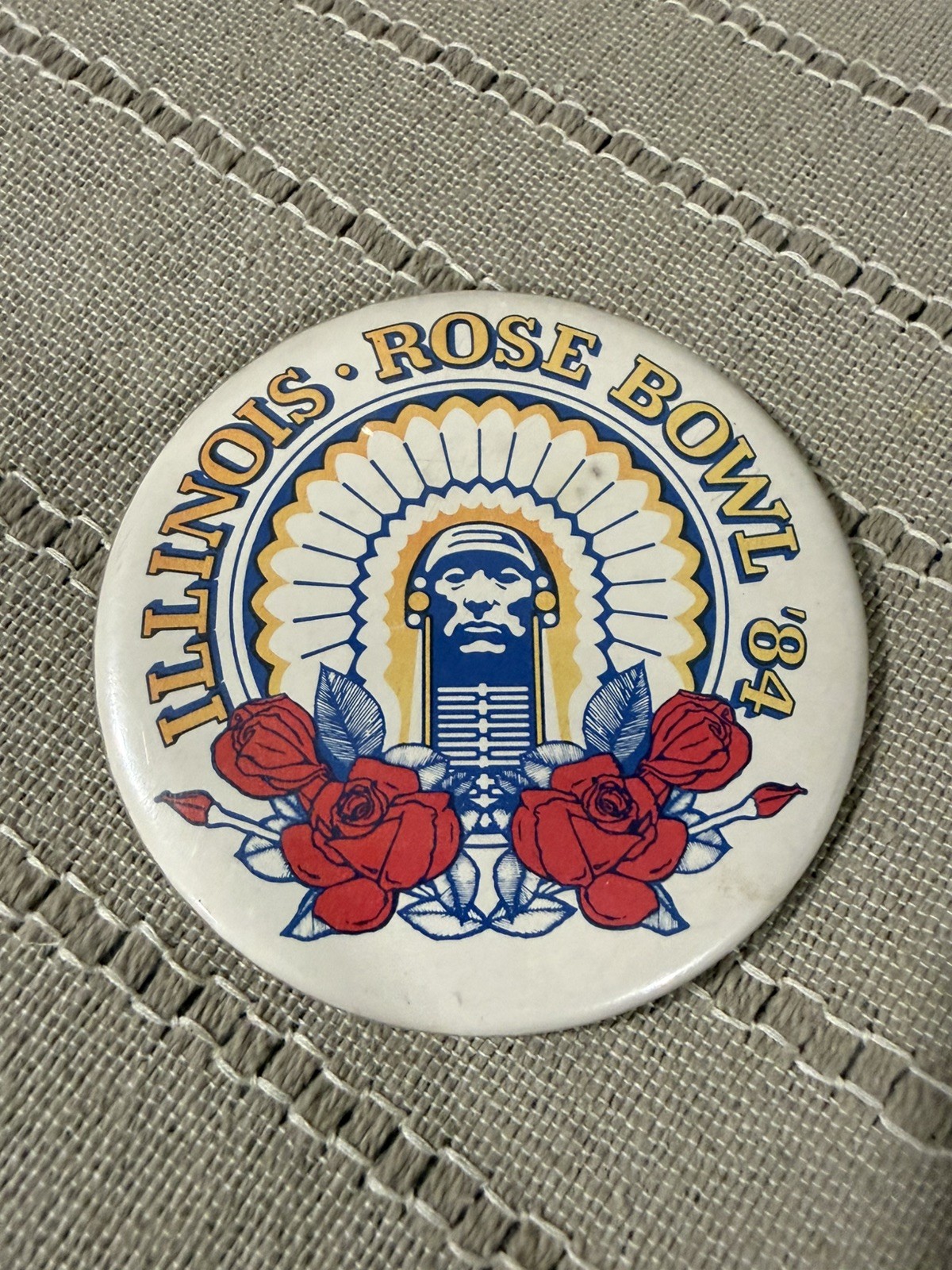 Vintage Button Pin Illinois Rose Bowl 1984 Chief Illiniwek U Of I Vintage Button Pin Illinois Rose Bowl 1984 Chief Illiniwek U Of I
